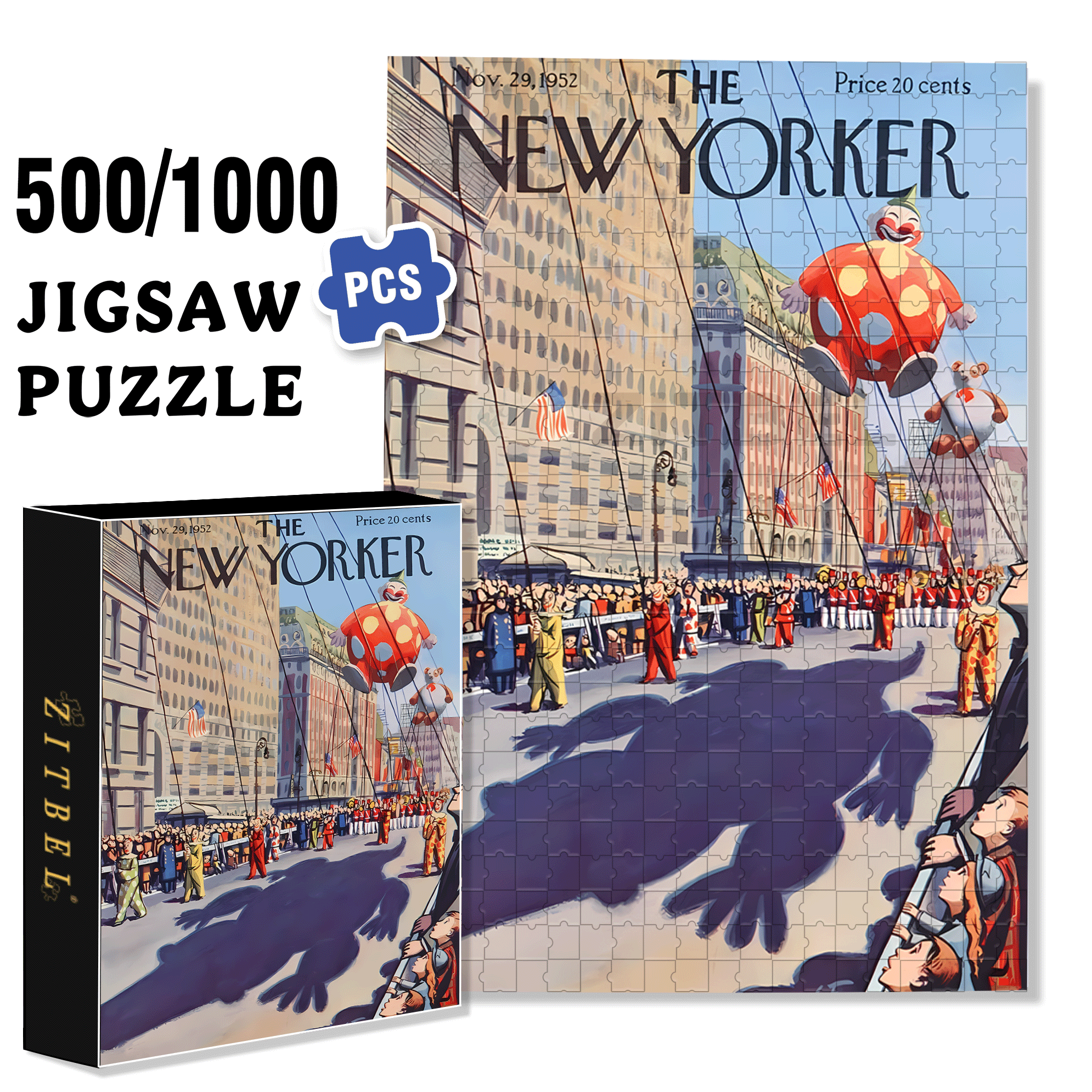 Thanksgiving Day Parade 500pcs/1000pcs Jigsaw Puzzle, Scratch-Resistant, Interactive Family Game & Brain-Boosting DIY Decor, Perfect for Halloween, Christmas & New Year Gifts, Family Puzzle Game