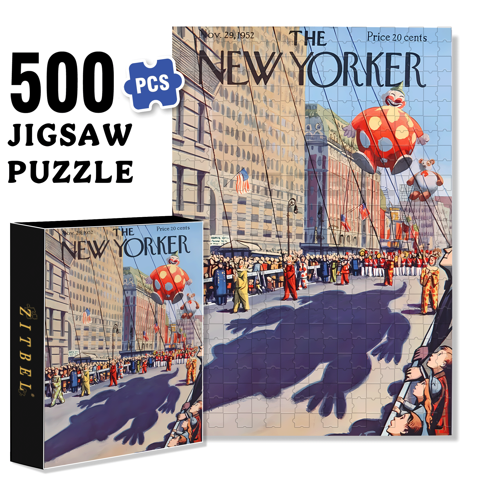 Thanksgiving Day Parade 500pcs/1000pcs Jigsaw Puzzle, Scratch-Resistant, Interactive Family Game & Brain-Boosting DIY Decor, Perfect for Halloween, Christmas & New Year Gifts, Family Puzzle Game