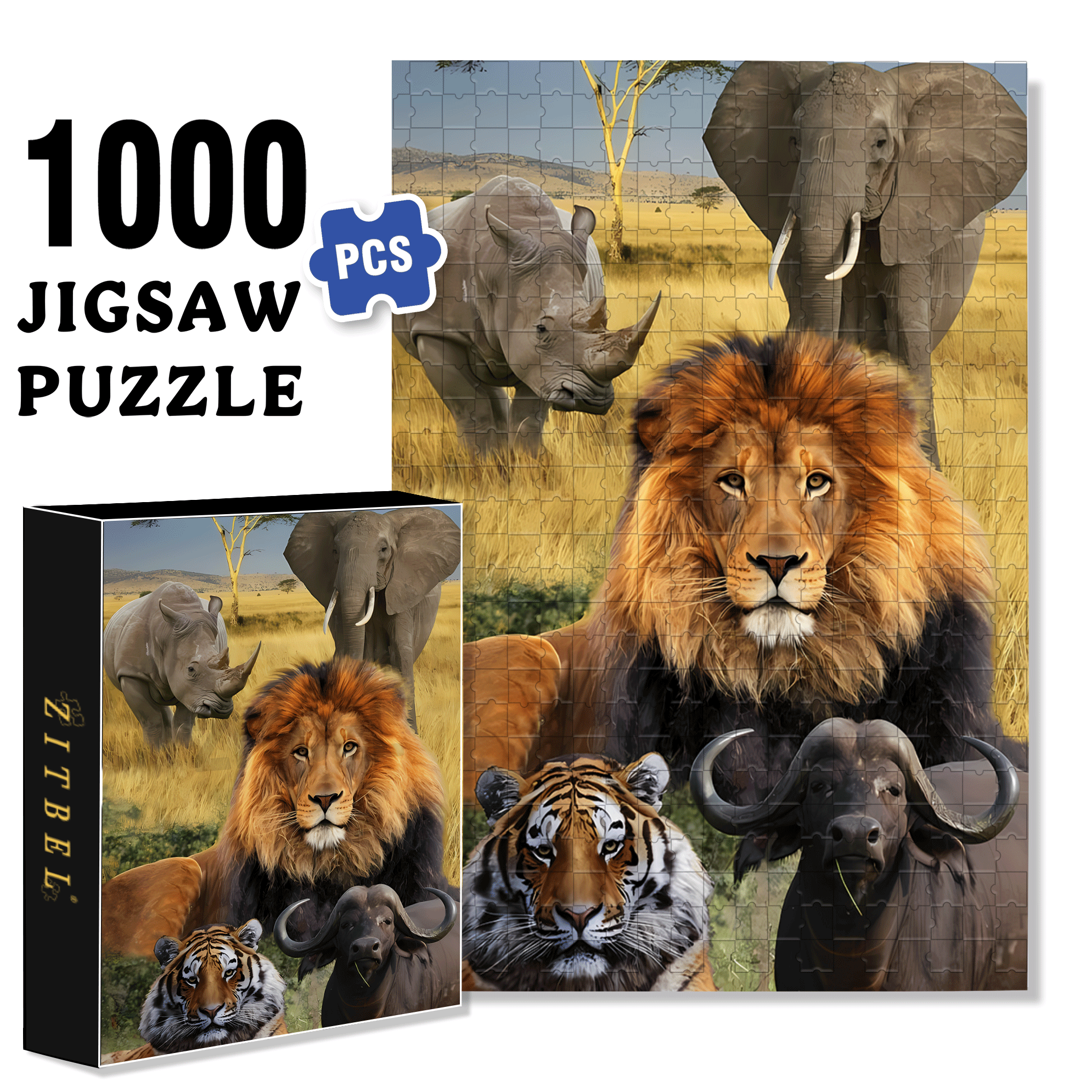 The African Big Five 500pcs/1000pcs Jigsaw Puzzle, Scratch-Resistant, Interactive Family Game & Brain-Boosting DIY Decor, Perfect for Halloween, Christmas & New Year Gifts, Family Puzzle Game