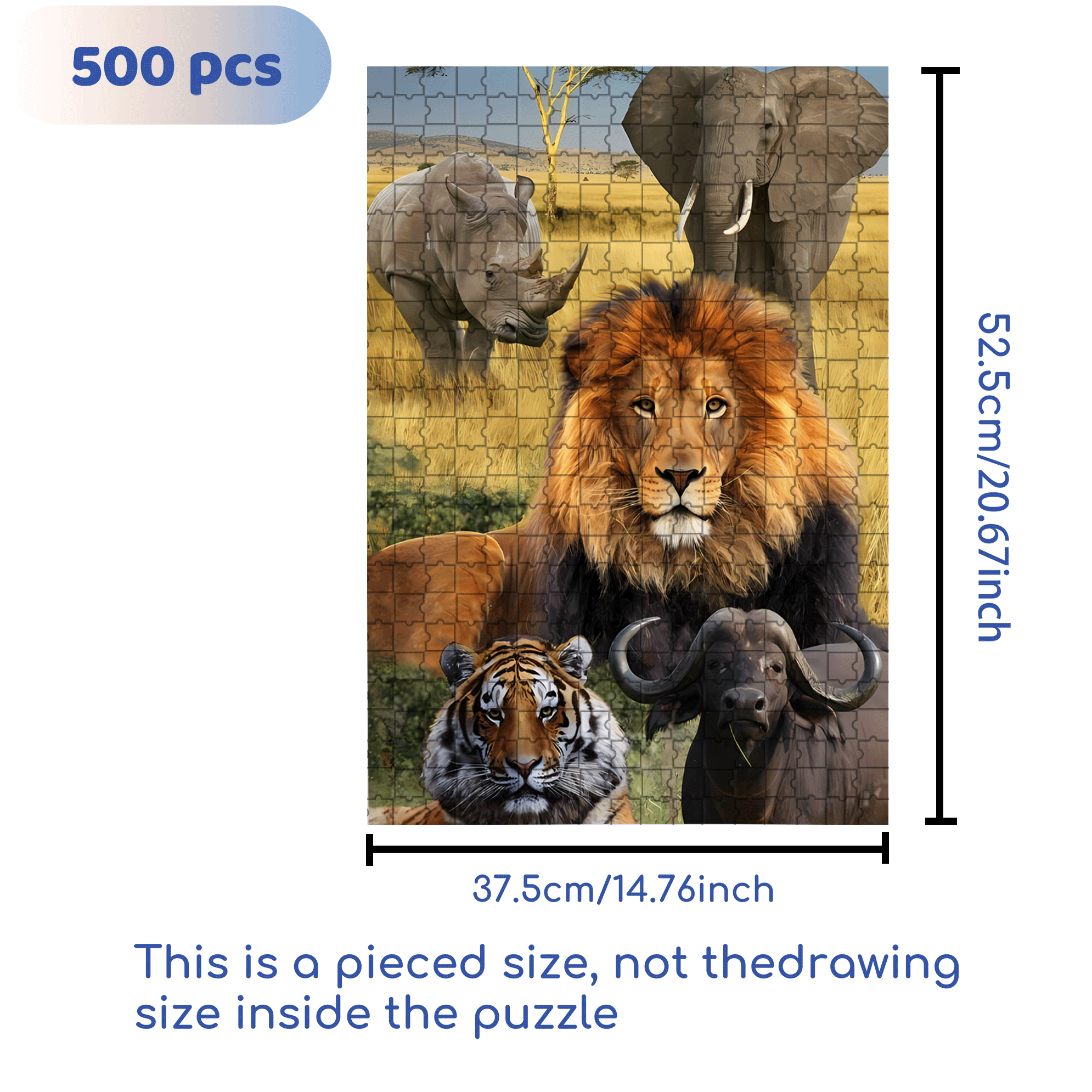 The African Big Five 500pcs/1000pcs Jigsaw Puzzle, Scratch-Resistant, Interactive Family Game & Brain-Boosting DIY Decor, Perfect for Halloween, Christmas & New Year Gifts, Family Puzzle Game