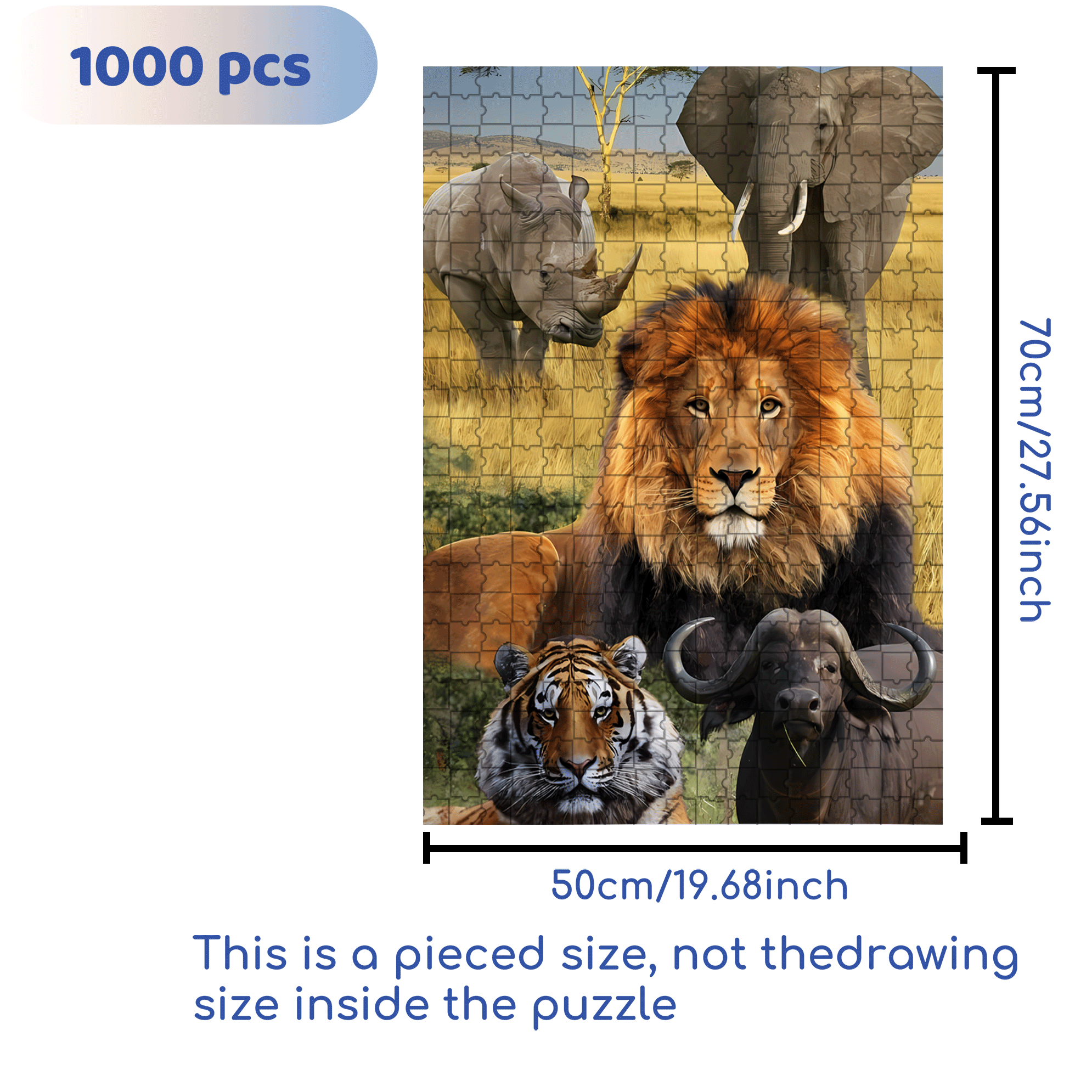 The African Big Five 500pcs/1000pcs Jigsaw Puzzle, Scratch-Resistant, Interactive Family Game & Brain-Boosting DIY Decor, Perfect for Halloween, Christmas & New Year Gifts, Family Puzzle Game