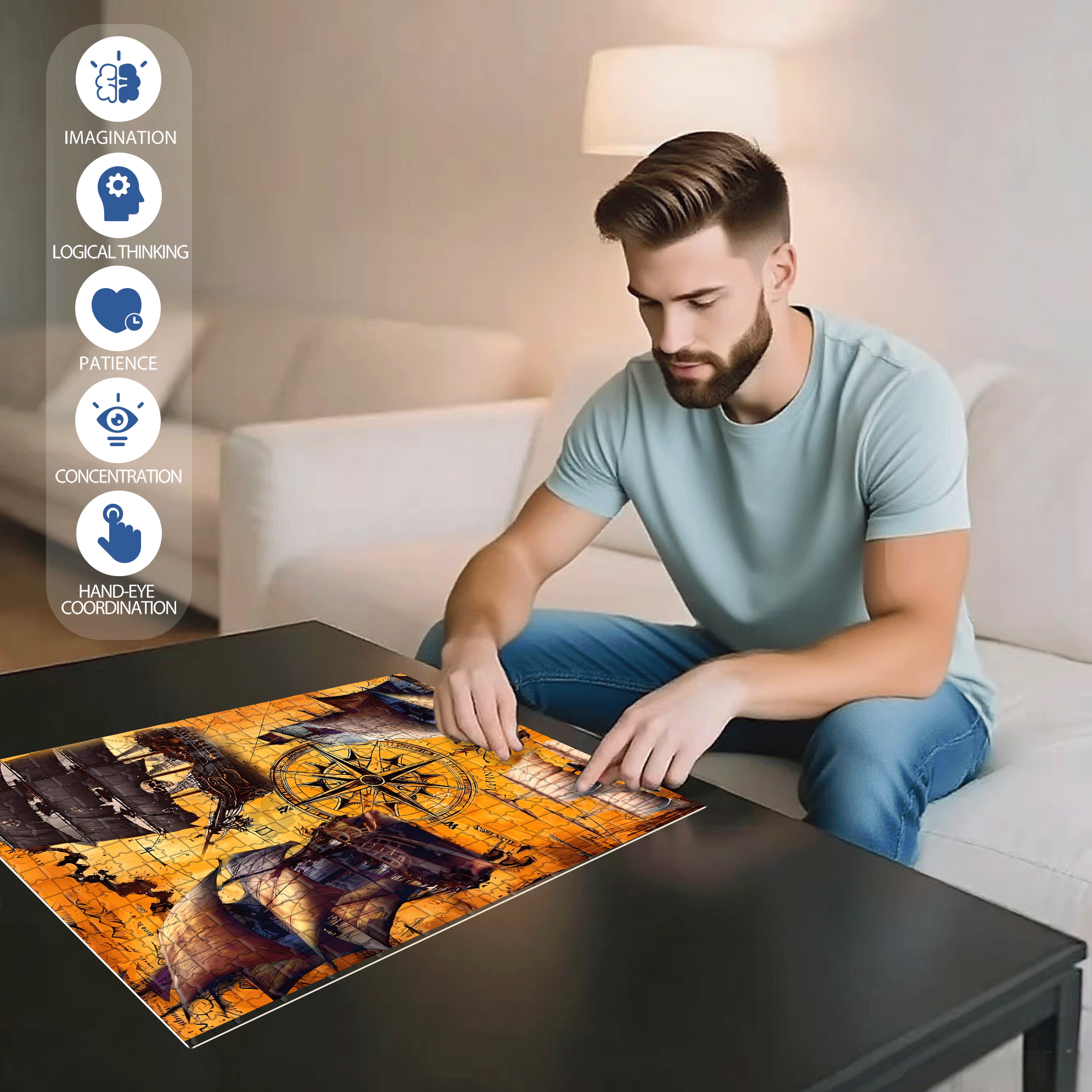 The Age of Discovery 500pcs/1000pcs Jigsaw Puzzle, Scratch-Resistant, Interactive Family Game & Brain-Boosting DIY Decor, Perfect for Halloween, Christmas & New Year Gifts, Family Puzzle Game