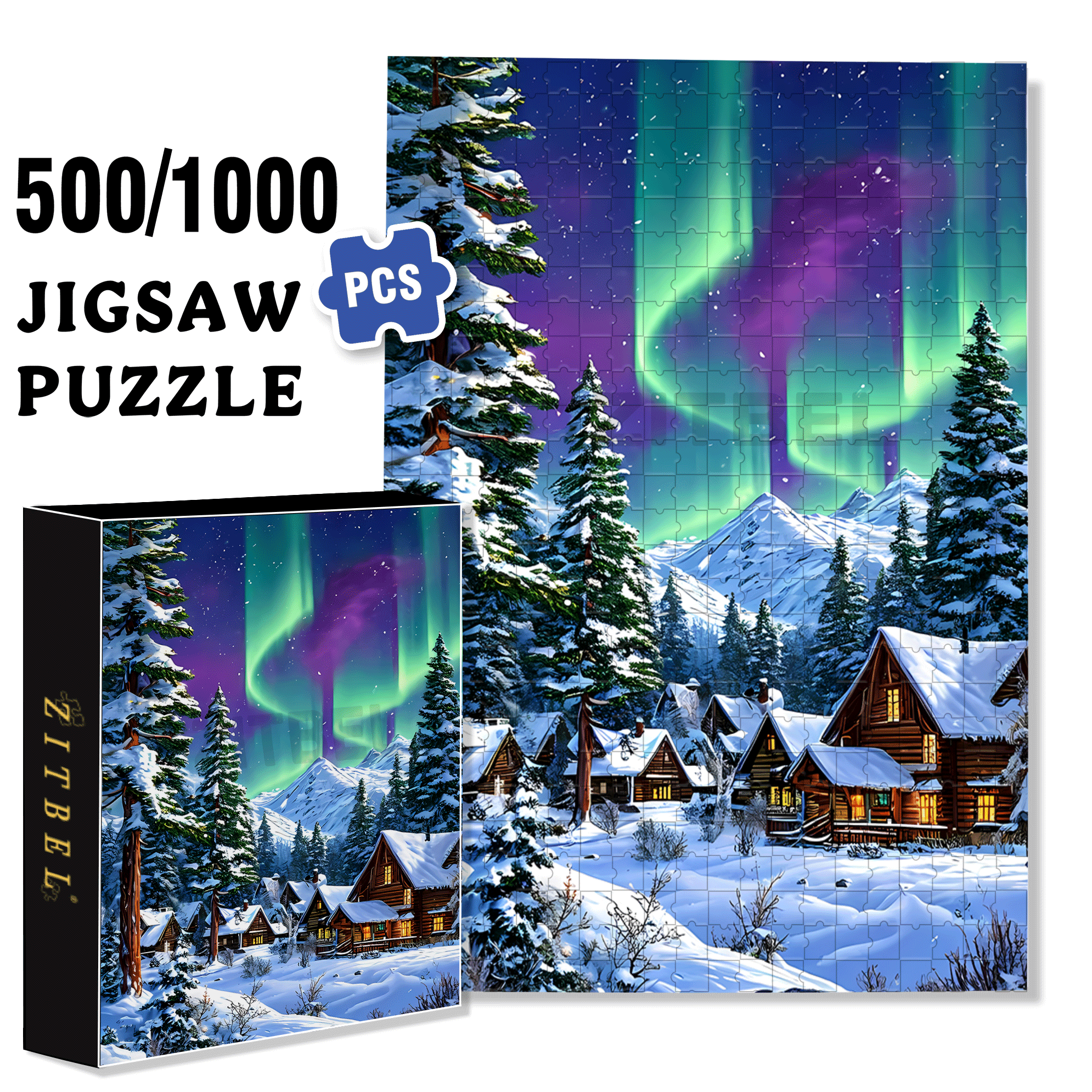 The Aurora Dances 500pcs/1000pcs Jigsaw Puzzle, Scratch-Resistant, Interactive Family Game & Brain-Boosting DIY Decor, Perfect for Halloween, Christmas & New Year Gifts, Family Puzzle Game