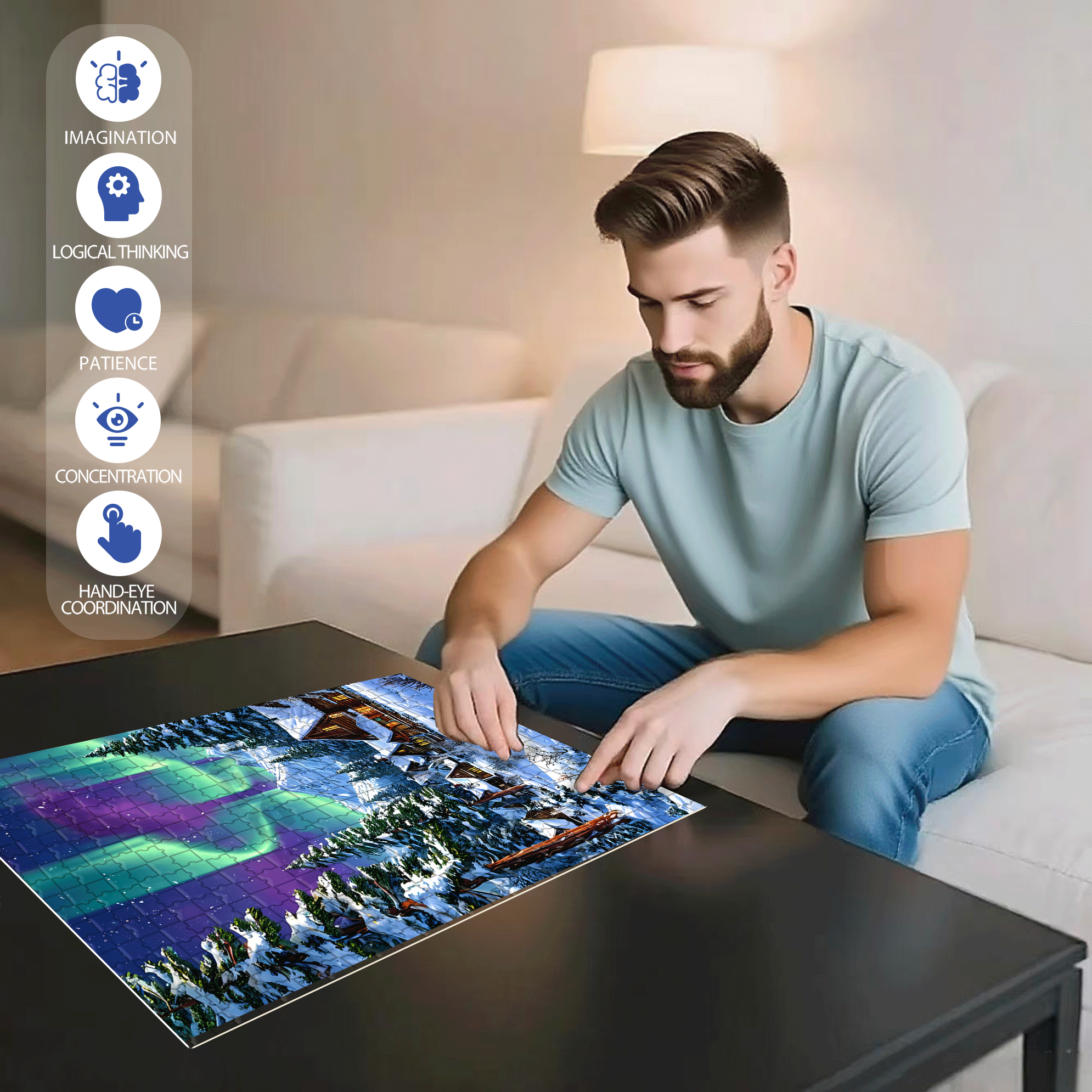 The Aurora Dances 500pcs/1000pcs Jigsaw Puzzle, Scratch-Resistant, Interactive Family Game & Brain-Boosting DIY Decor, Perfect for Halloween, Christmas & New Year Gifts, Family Puzzle Game