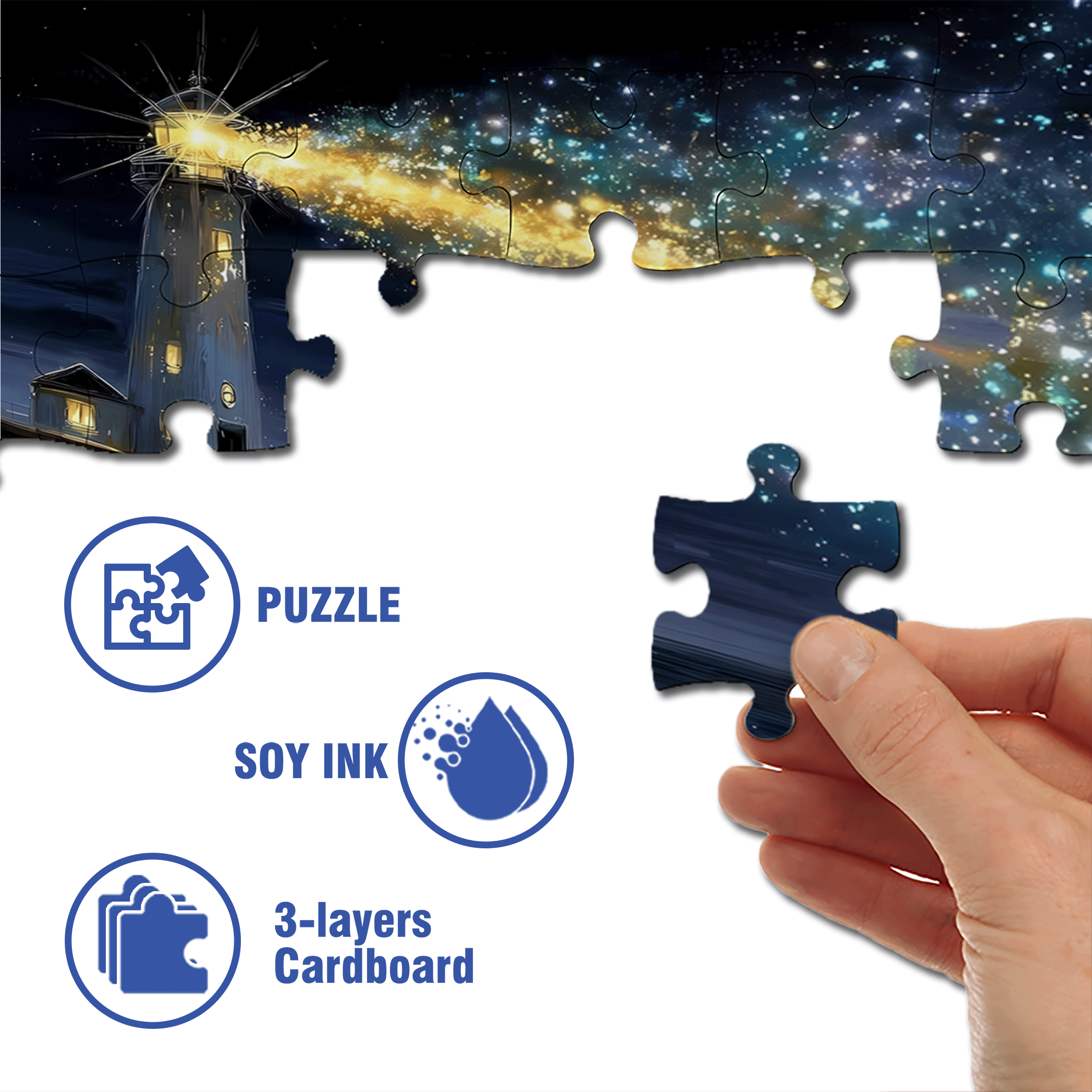 The Lighthouse And The Stargazing Cat 500pcs/1000pcs Jigsaw Puzzle, Scratch-Resistant, Interactive Family Game & Brain-Boosting DIY Decor, Perfect for Halloween, Christmas & New Year Gifts, Family Puzzle Game