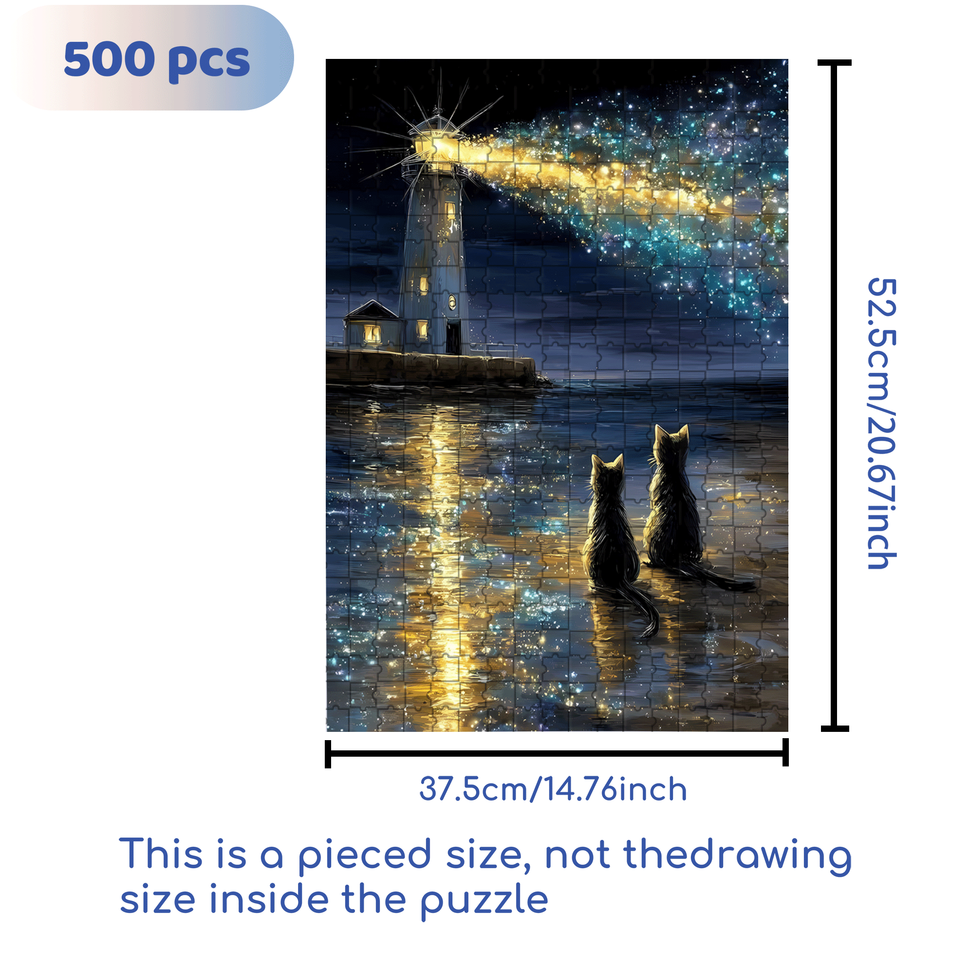 The Lighthouse And The Stargazing Cat 500pcs/1000pcs Jigsaw Puzzle, Scratch-Resistant, Interactive Family Game & Brain-Boosting DIY Decor, Perfect for Halloween, Christmas & New Year Gifts, Family Puzzle Game