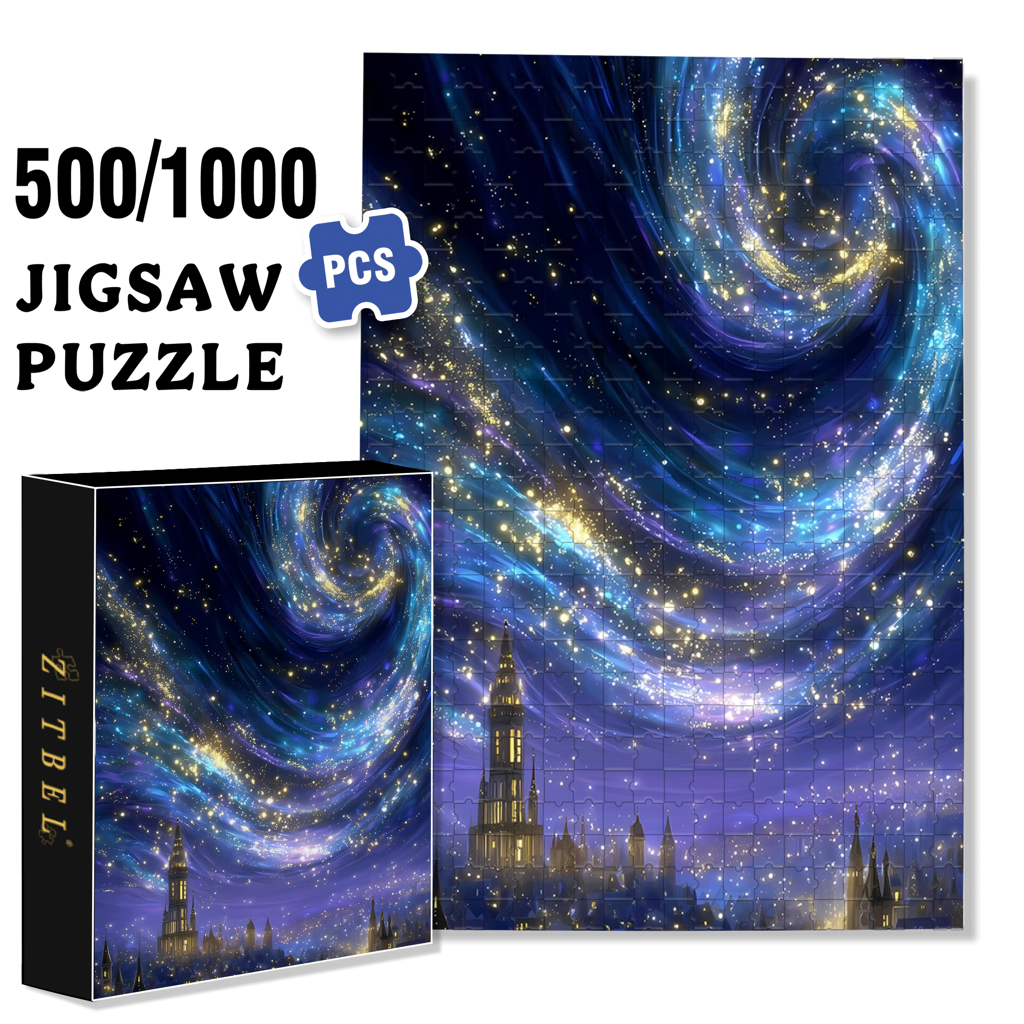 The Sleepless City Beneath The Spiral Galaxy 500pcs/1000pcs Jigsaw Puzzle, Scratch-Resistant, Interactive Family Game & Brain-Boosting DIY Decor, Perfect for Halloween, Christmas & New Year Gifts, Family Puzzle Game