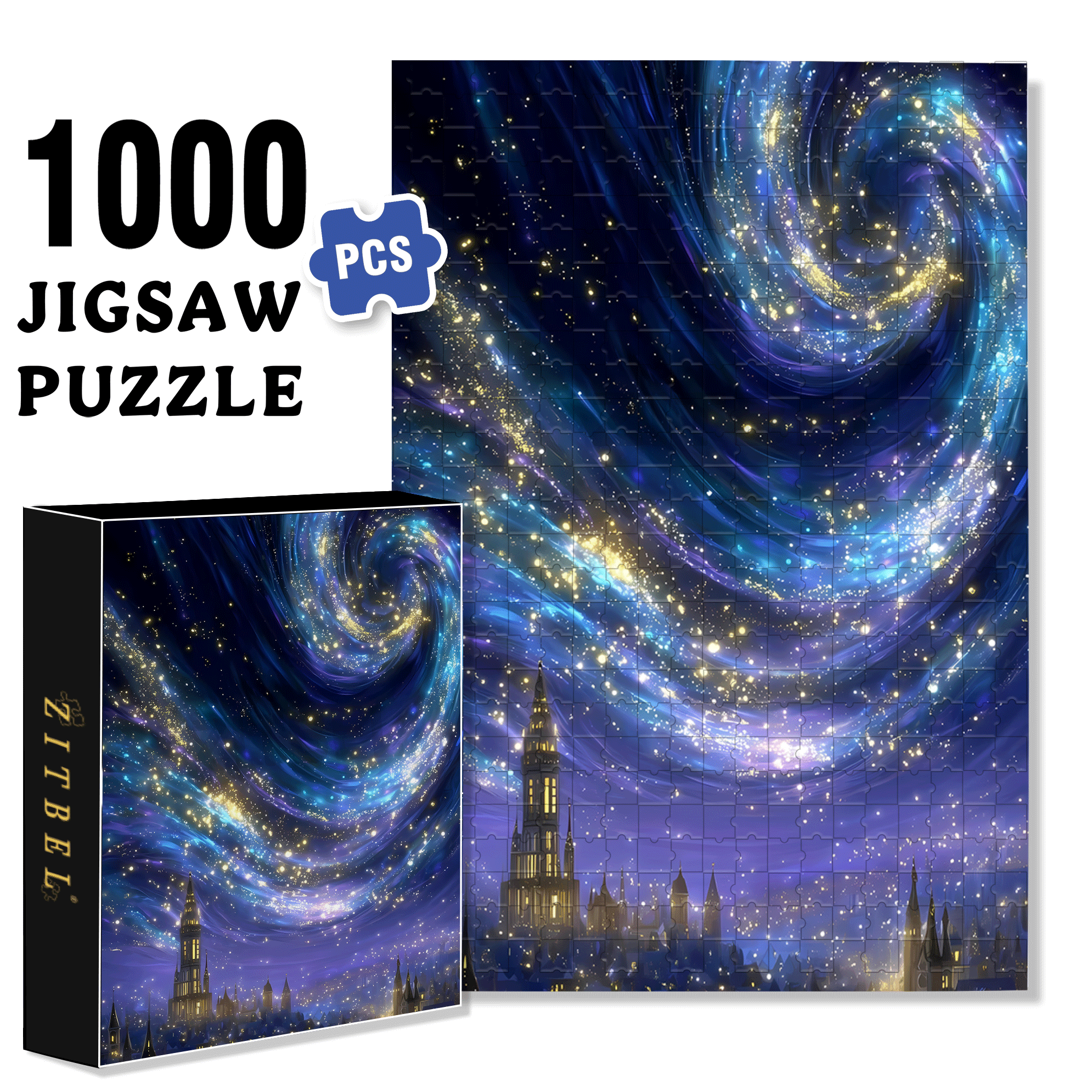 The Sleepless City Beneath The Spiral Galaxy 500pcs/1000pcs Jigsaw Puzzle, Scratch-Resistant, Interactive Family Game & Brain-Boosting DIY Decor, Perfect for Halloween, Christmas & New Year Gifts, Family Puzzle Game