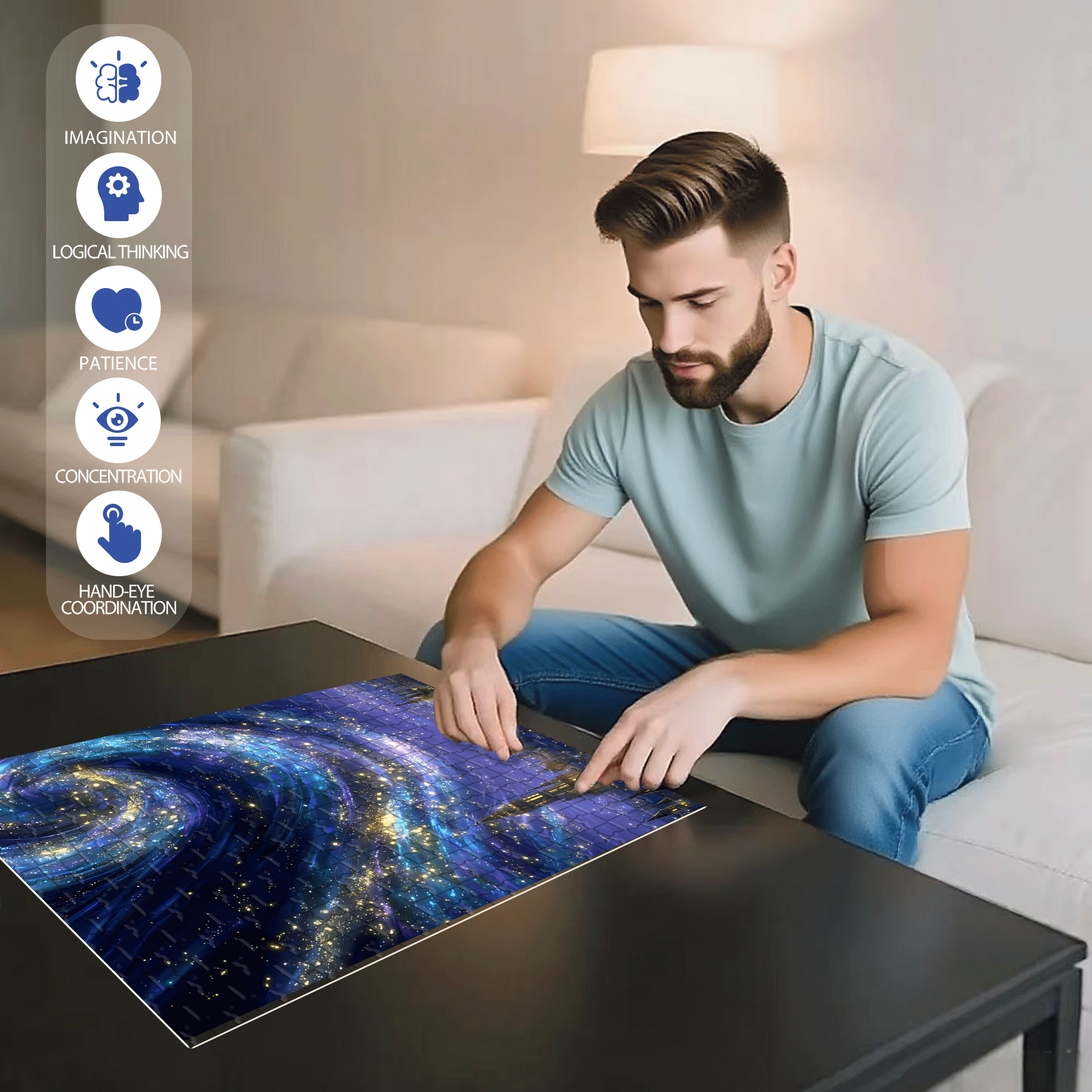 The Sleepless City Beneath The Spiral Galaxy 500pcs/1000pcs Jigsaw Puzzle, Scratch-Resistant, Interactive Family Game & Brain-Boosting DIY Decor, Perfect for Halloween, Christmas & New Year Gifts, Family Puzzle Game