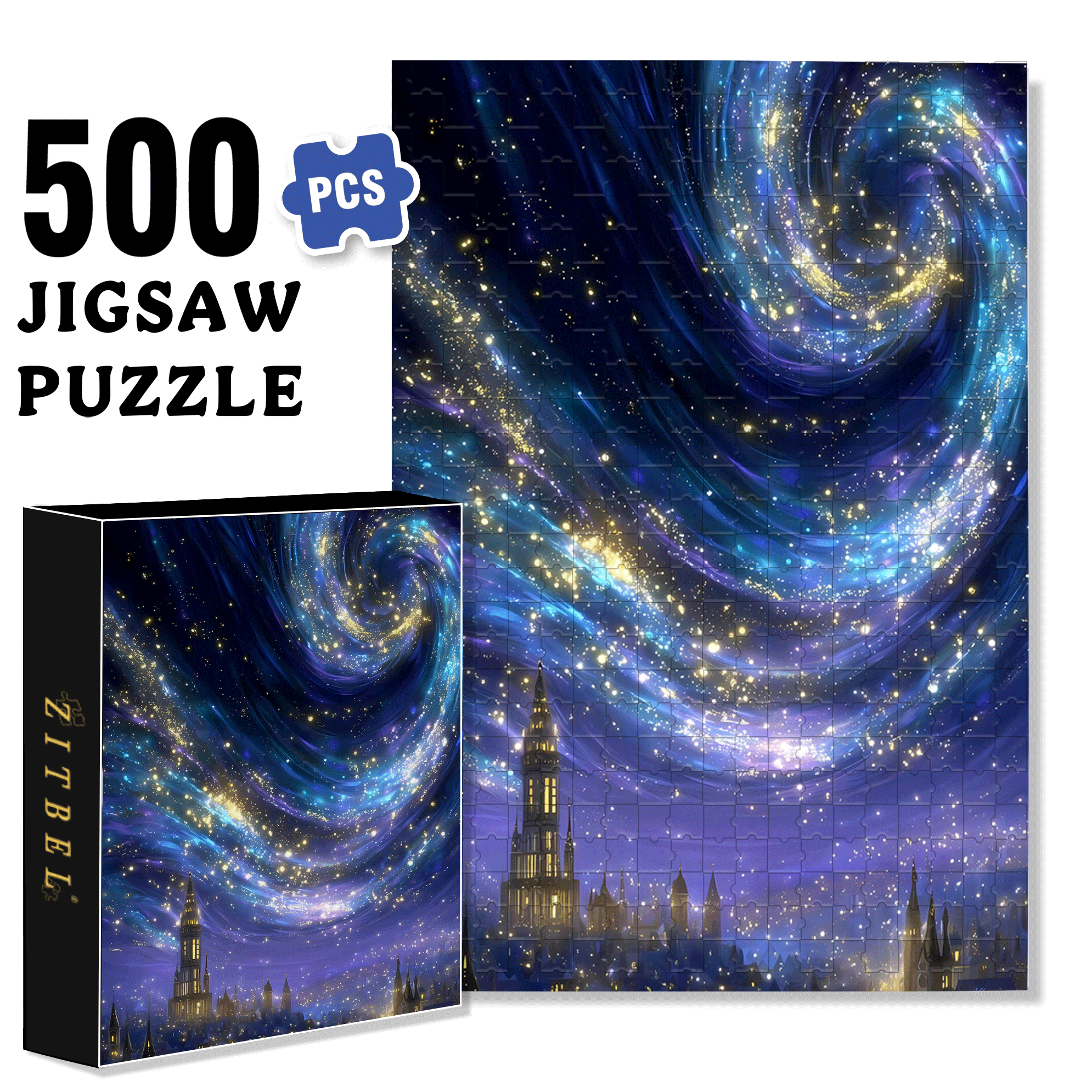 The Sleepless City Beneath The Spiral Galaxy 500pcs/1000pcs Jigsaw Puzzle, Scratch-Resistant, Interactive Family Game & Brain-Boosting DIY Decor, Perfect for Halloween, Christmas & New Year Gifts, Family Puzzle Game