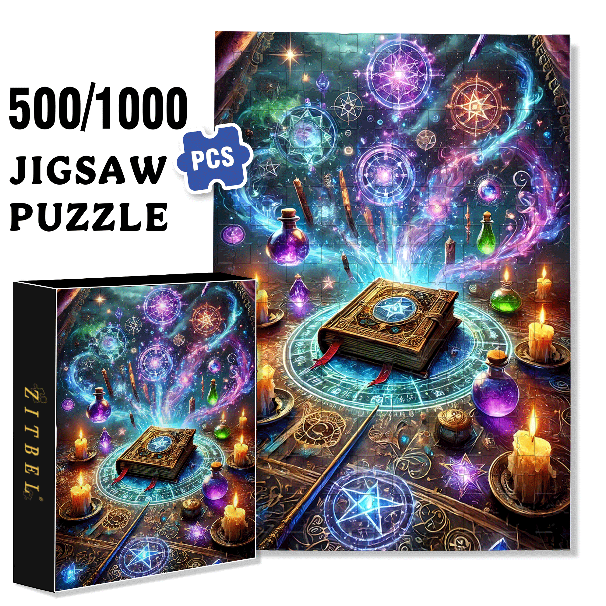 The Sorcerer's Book 500pcs/1000pcs Jigsaw Puzzle, Scratch-Resistant, Interactive Family Game & Brain-Boosting DIY Decor, Perfect for Halloween, Christmas & New Year Gifts, Family Puzzle Game