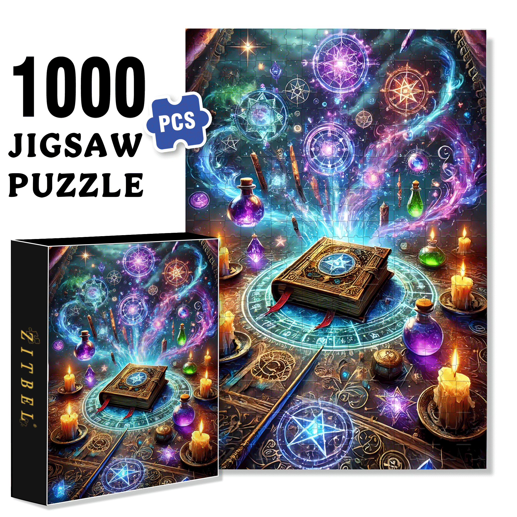 The Sorcerer's Book 500pcs/1000pcs Jigsaw Puzzle, Scratch-Resistant, Interactive Family Game & Brain-Boosting DIY Decor, Perfect for Halloween, Christmas & New Year Gifts, Family Puzzle Game