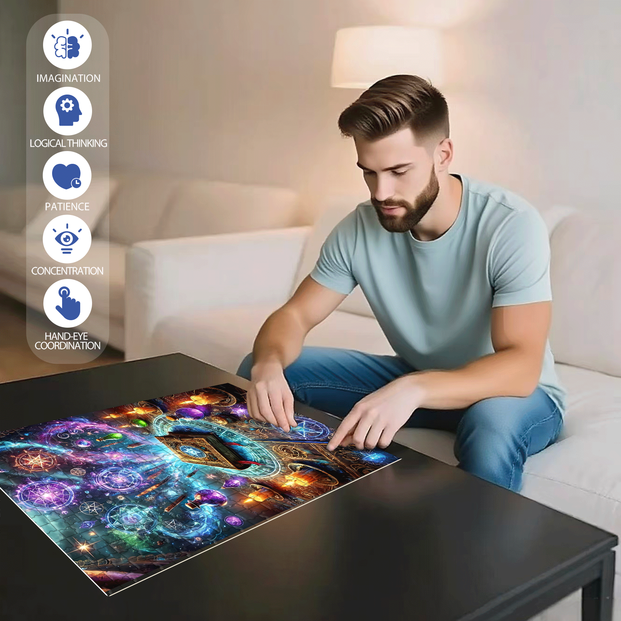 The Sorcerer's Book 500pcs/1000pcs Jigsaw Puzzle, Scratch-Resistant, Interactive Family Game & Brain-Boosting DIY Decor, Perfect for Halloween, Christmas & New Year Gifts, Family Puzzle Game