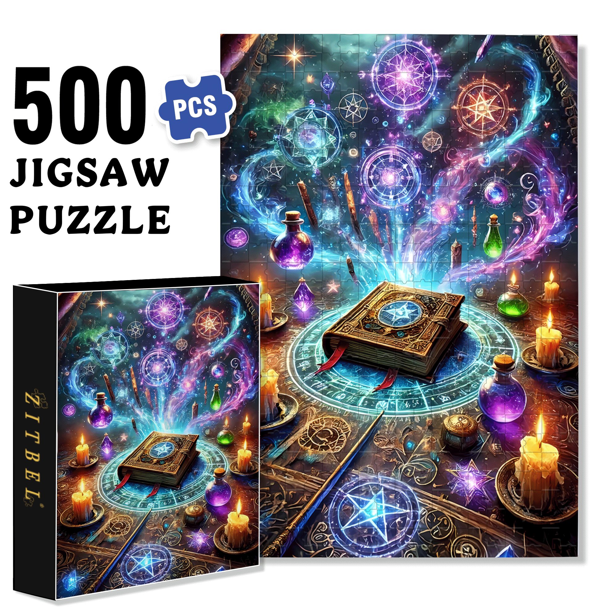 The Sorcerer's Book 500pcs/1000pcs Jigsaw Puzzle, Scratch-Resistant, Interactive Family Game & Brain-Boosting DIY Decor, Perfect for Halloween, Christmas & New Year Gifts, Family Puzzle Game