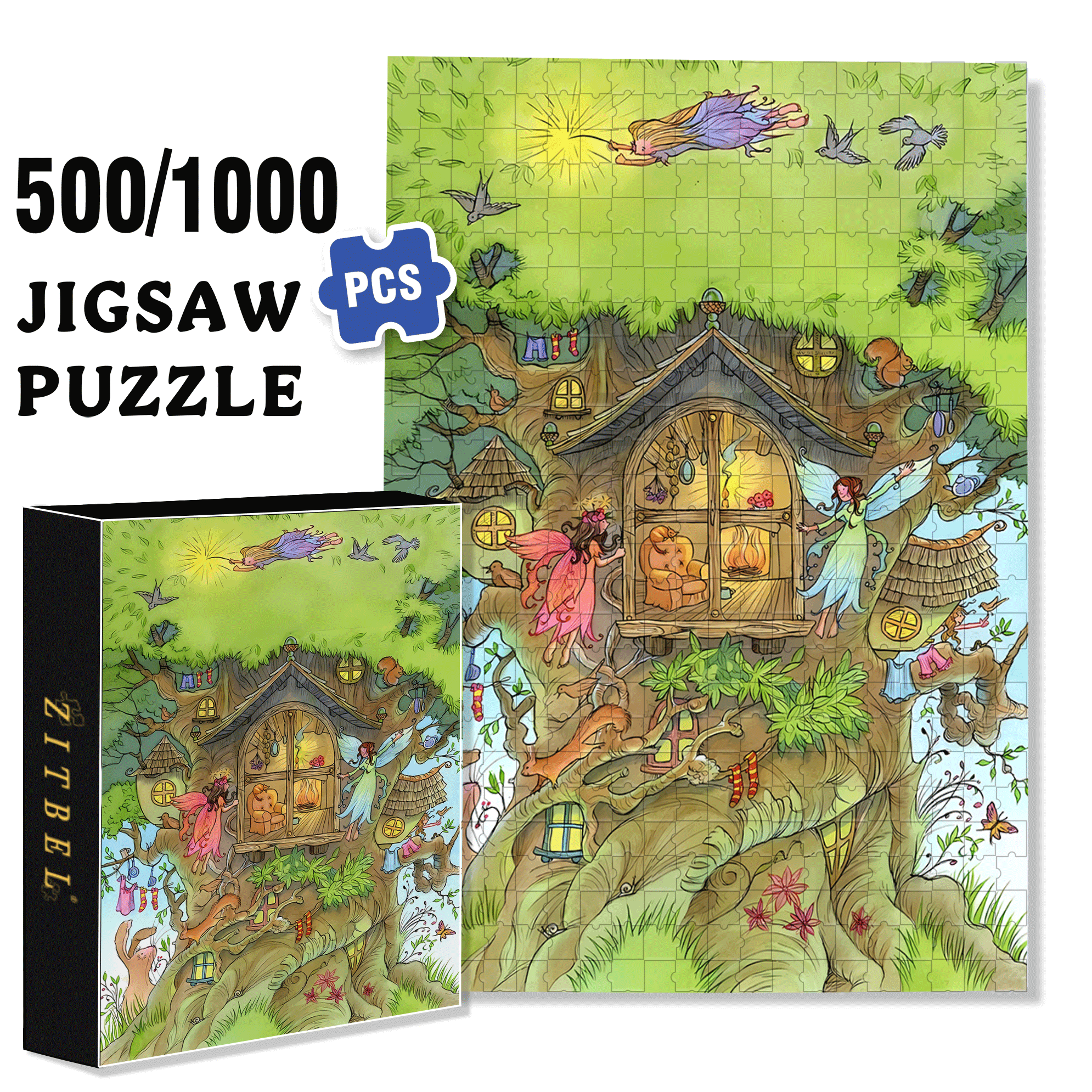 Tree House - Artist Lyn Stone 500pcs/1000pcs Jigsaw Puzzle, Scratch-Resistant, Interactive Family Game & Brain-Boosting DIY Decor, Perfect for Halloween, Christmas & New Year Gifts, Family Puzzle Game
