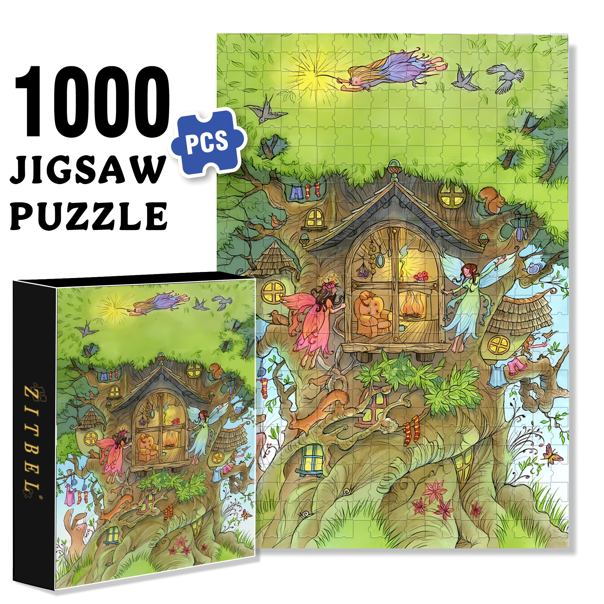 Tree House - Artist Lyn Stone 500pcs/1000pcs Jigsaw Puzzle, Scratch-Resistant, Interactive Family Game & Brain-Boosting DIY Decor, Perfect for Halloween, Christmas & New Year Gifts, Family Puzzle Game