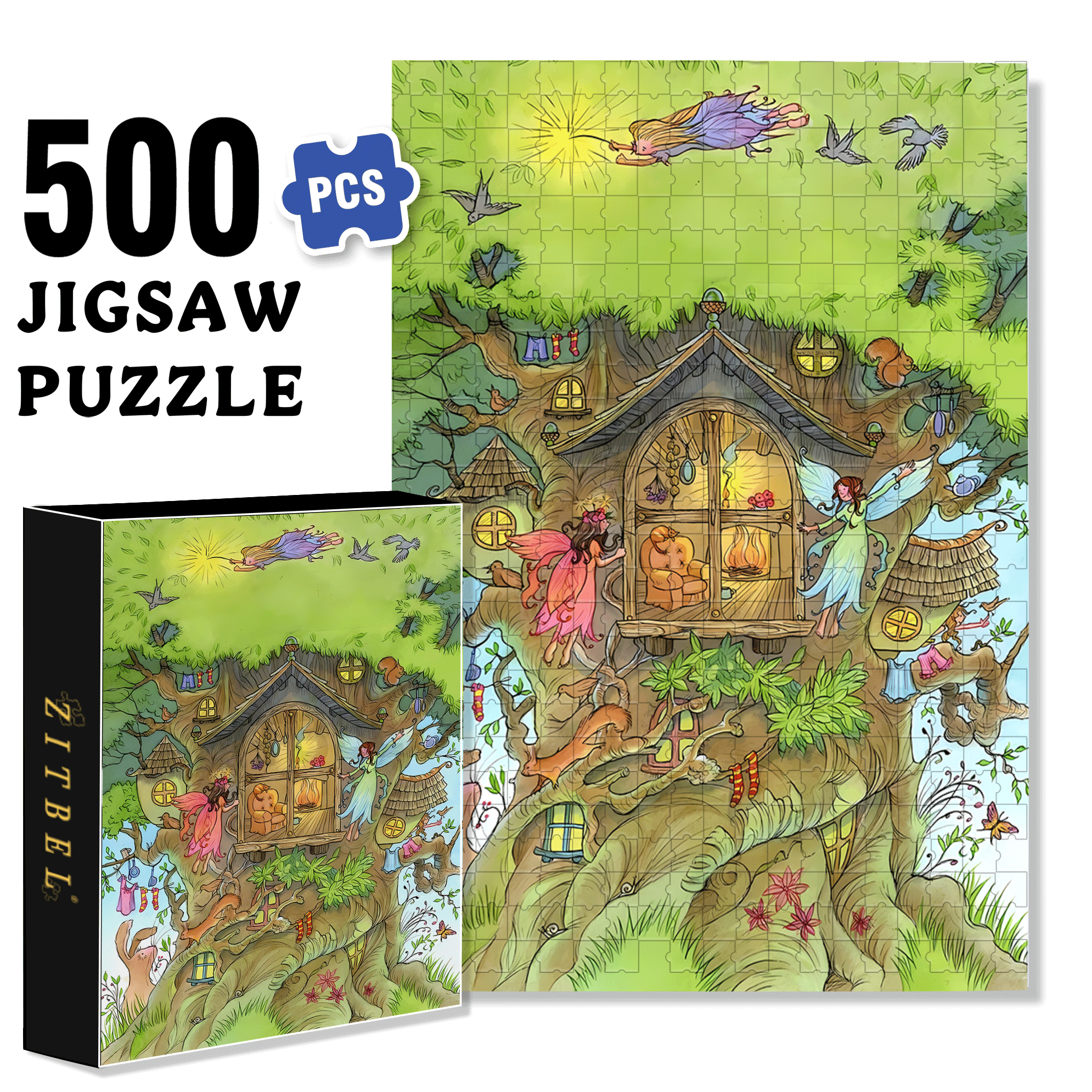 Tree House - Artist Lyn Stone 500pcs/1000pcs Jigsaw Puzzle, Scratch-Resistant, Interactive Family Game & Brain-Boosting DIY Decor, Perfect for Halloween, Christmas & New Year Gifts, Family Puzzle Game