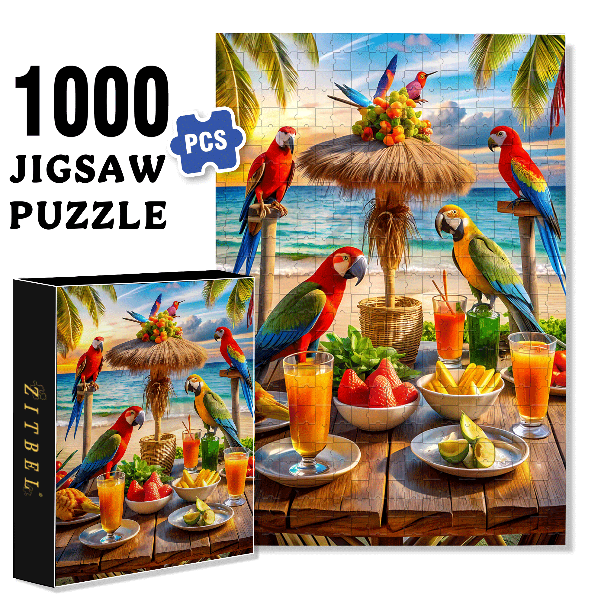 Tropical Parrot Party 500pcs/1000pcs Jigsaw Puzzle, Scratch-Resistant, Interactive Family Game & Brain-Boosting DIY Decor, Perfect for Halloween, Christmas & New Year Gifts, Family Puzzle Game