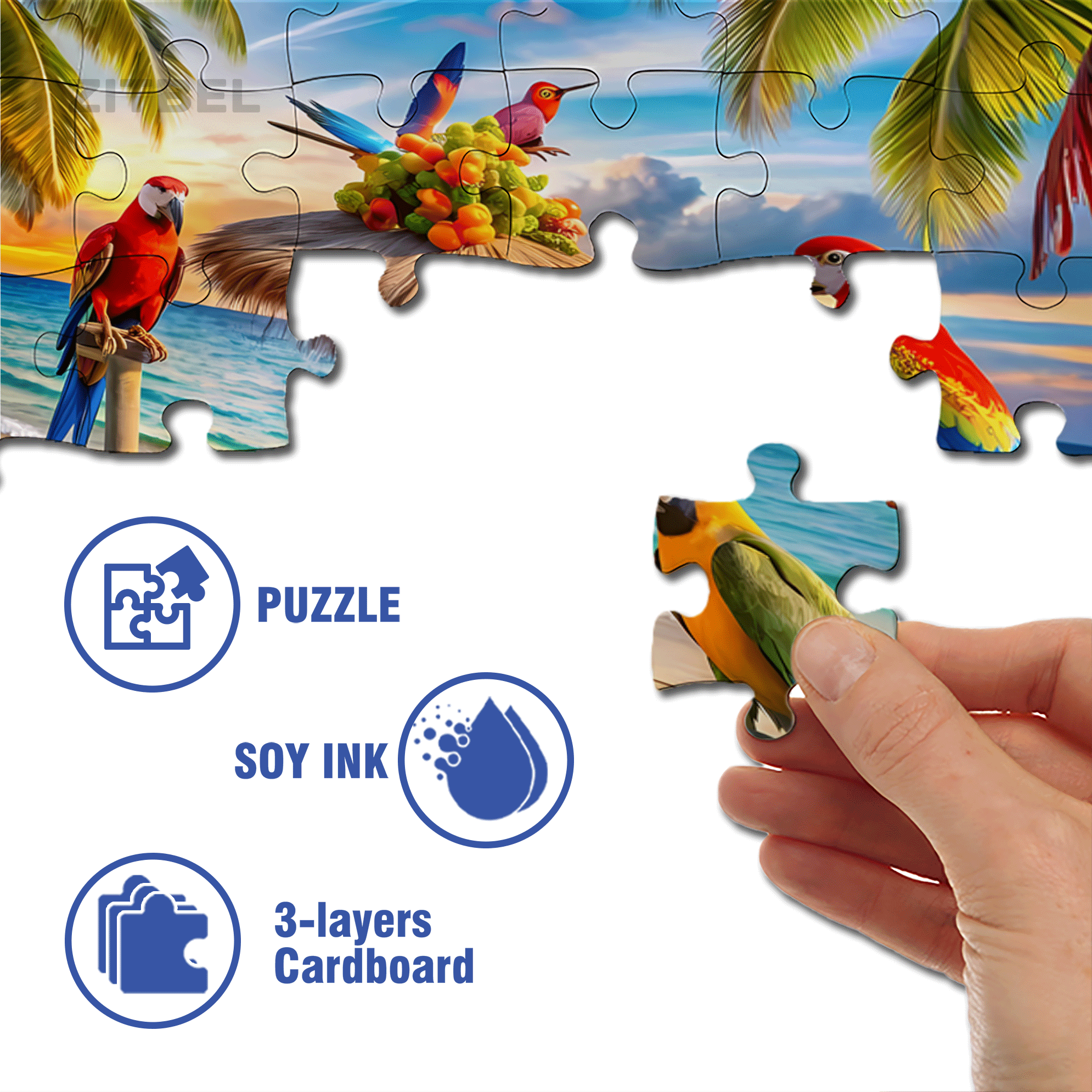 Tropical Parrot Party 500pcs/1000pcs Jigsaw Puzzle, Scratch-Resistant, Interactive Family Game & Brain-Boosting DIY Decor, Perfect for Halloween, Christmas & New Year Gifts, Family Puzzle Game
