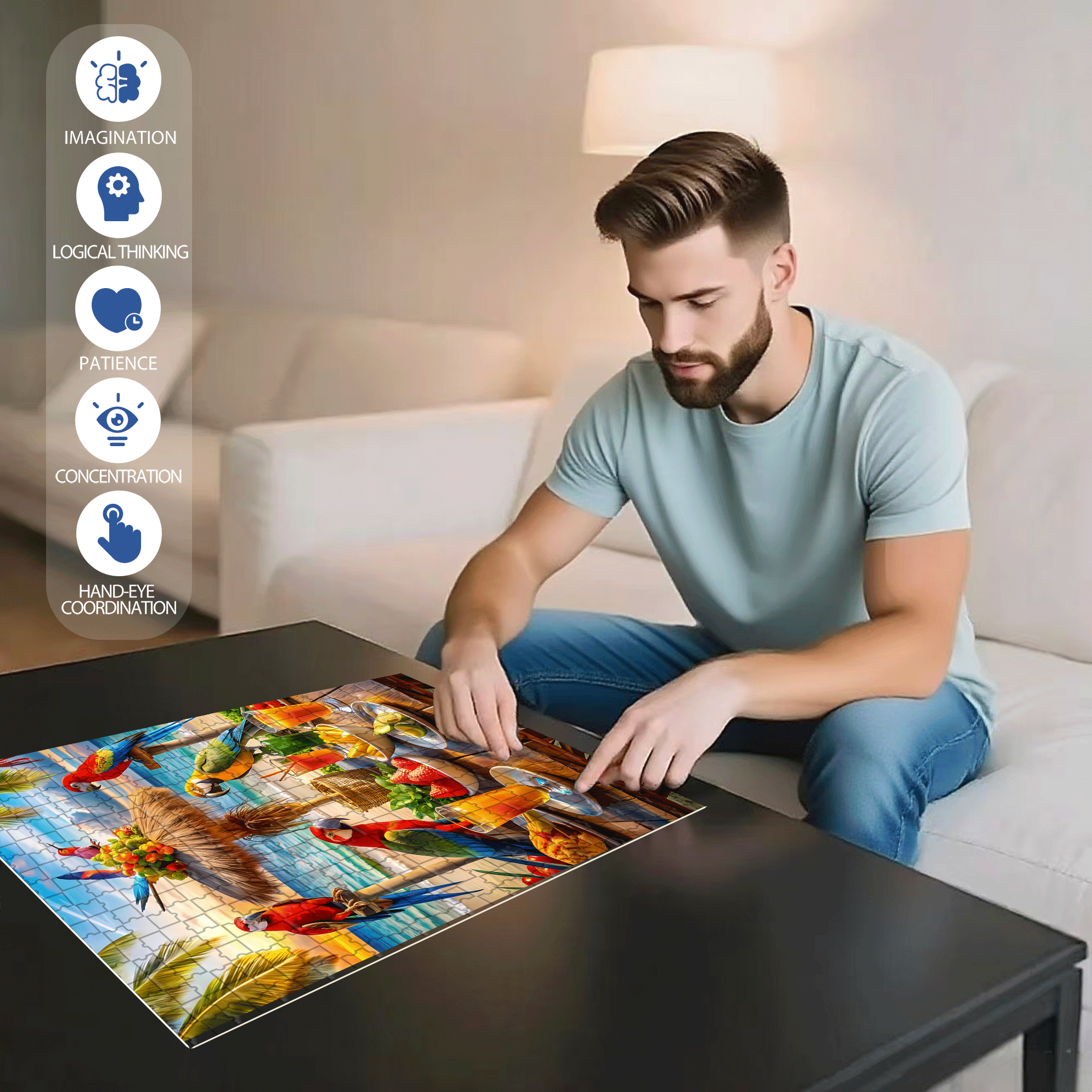Tropical Parrot Party 500pcs/1000pcs Jigsaw Puzzle, Scratch-Resistant, Interactive Family Game & Brain-Boosting DIY Decor, Perfect for Halloween, Christmas & New Year Gifts, Family Puzzle Game