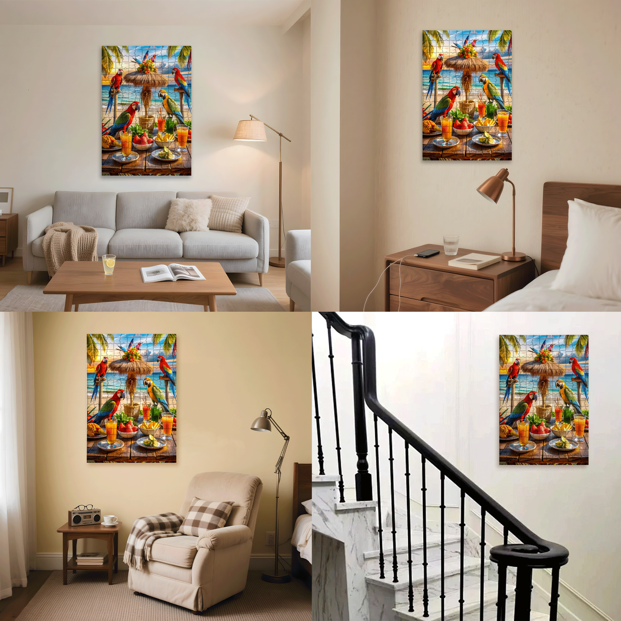 Tropical Parrot Party 500pcs/1000pcs Jigsaw Puzzle, Scratch-Resistant, Interactive Family Game & Brain-Boosting DIY Decor, Perfect for Halloween, Christmas & New Year Gifts, Family Puzzle Game