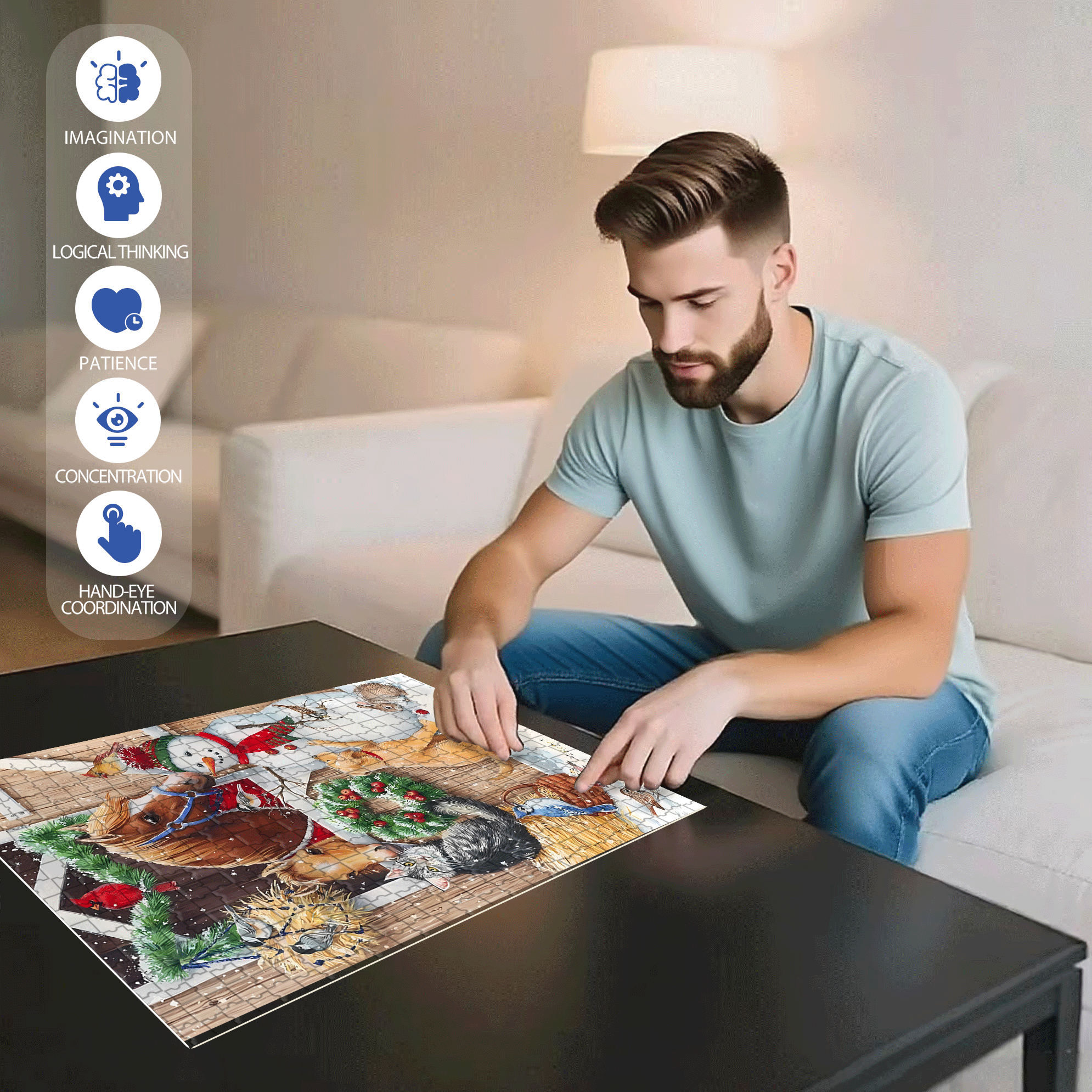 All Creatures Great 500pcs/1000pcs Jigsaw Puzzle, Scratch-Resistant, Interactive Family Game & Brain-Boosting DIY Decor, Perfect for Halloween, Christmas & New Year Gifts, Family Puzzle Game