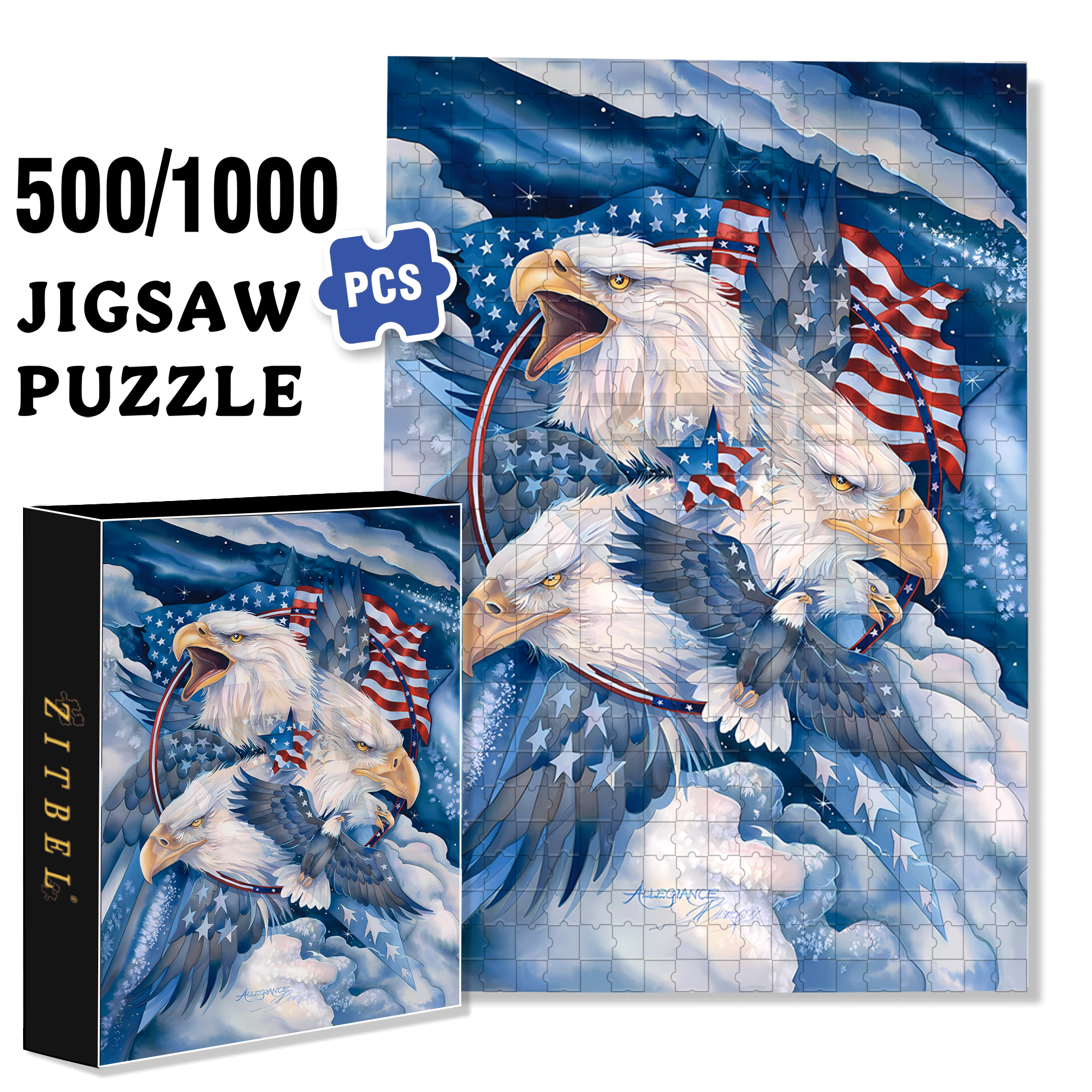 American Flag Bald Eagle Panel 500pcs/1000pcs Jigsaw Puzzle, Scratch-Resistant, Interactive Family Game & Brain-Boosting DIY Decor, Perfect for Halloween, Christmas & New Year Gifts, Family Puzzle Game