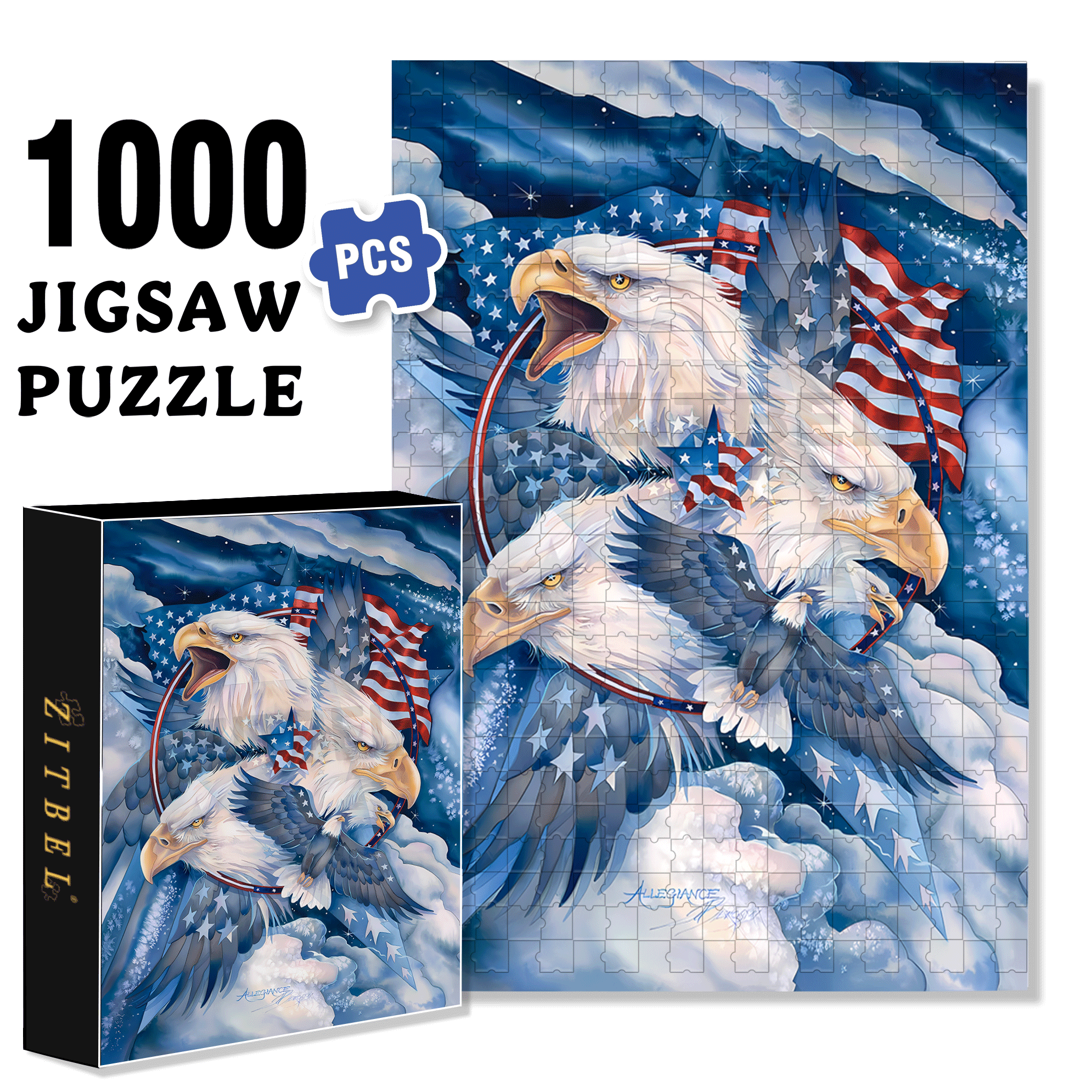 American Flag Bald Eagle Panel 500pcs/1000pcs Jigsaw Puzzle, Scratch-Resistant, Interactive Family Game & Brain-Boosting DIY Decor, Perfect for Halloween, Christmas & New Year Gifts, Family Puzzle Game