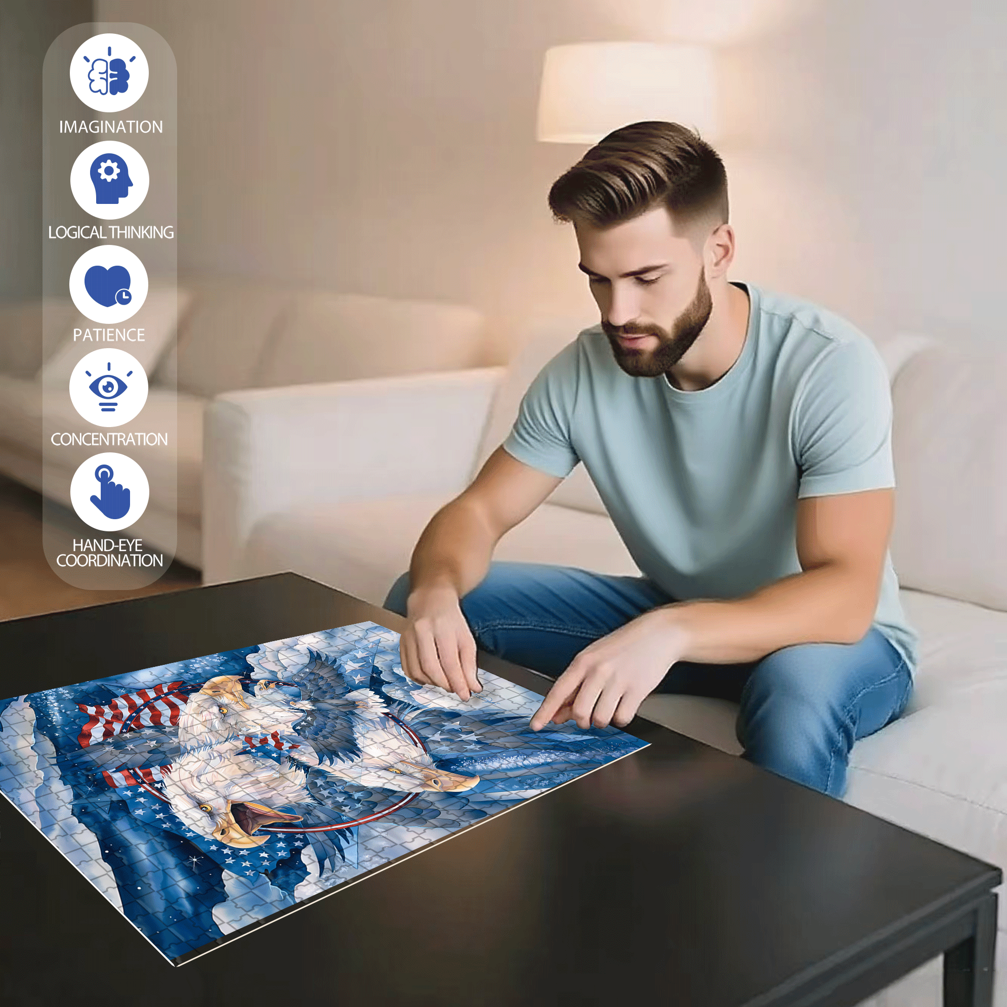 American Flag Bald Eagle Panel 500pcs/1000pcs Jigsaw Puzzle, Scratch-Resistant, Interactive Family Game & Brain-Boosting DIY Decor, Perfect for Halloween, Christmas & New Year Gifts, Family Puzzle Game