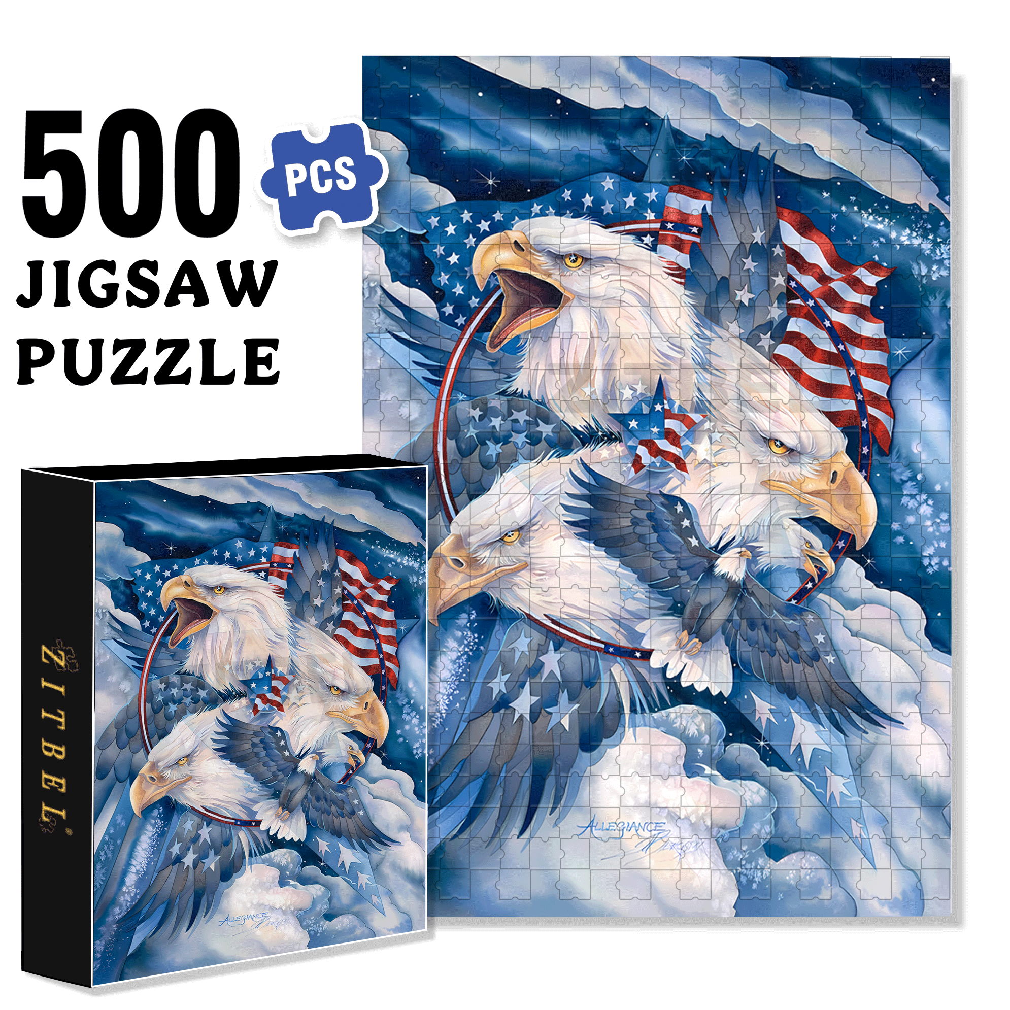 American Flag Bald Eagle Panel 500pcs/1000pcs Jigsaw Puzzle, Scratch-Resistant, Interactive Family Game & Brain-Boosting DIY Decor, Perfect for Halloween, Christmas & New Year Gifts, Family Puzzle Game