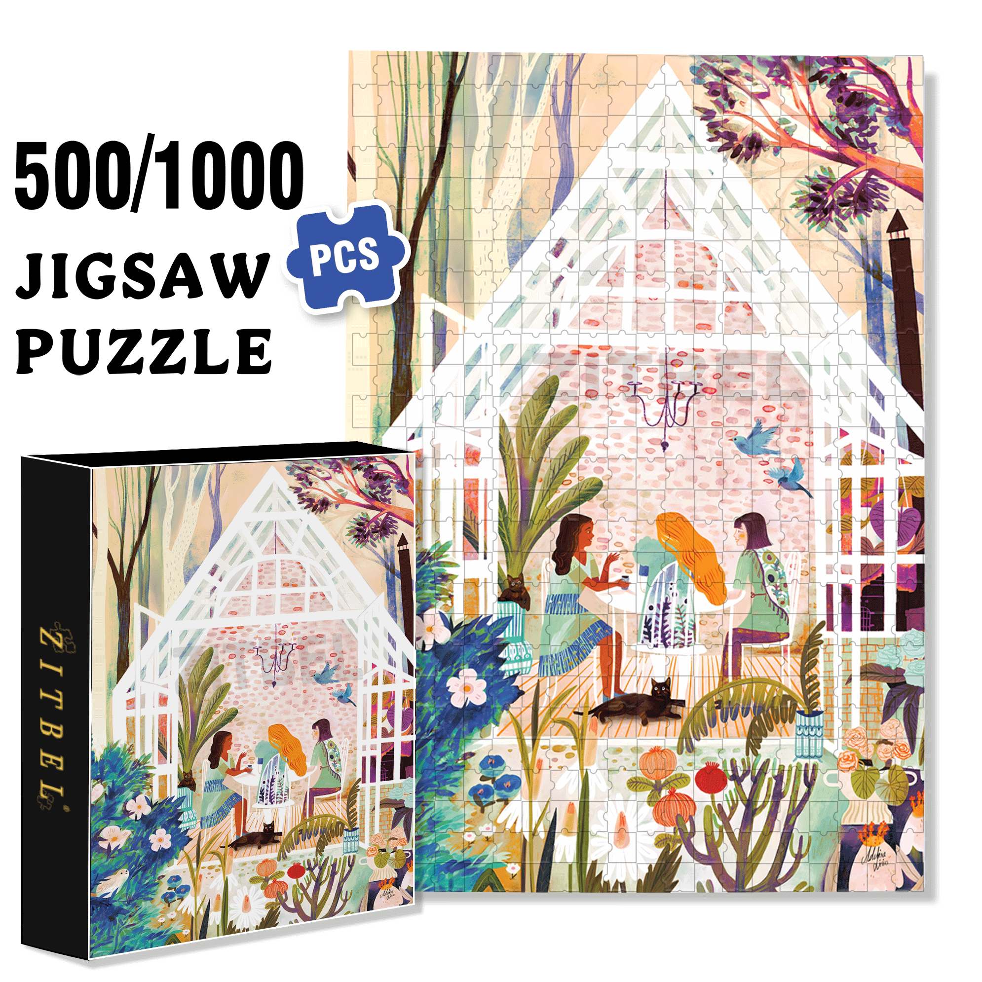 At the Greenhouse 500pcs/1000pcs Jigsaw Puzzle, Scratch-Resistant, Interactive Family Game & Brain-Boosting DIY Decor, Perfect for Halloween, Christmas & New Year Gifts, Family Puzzle Game