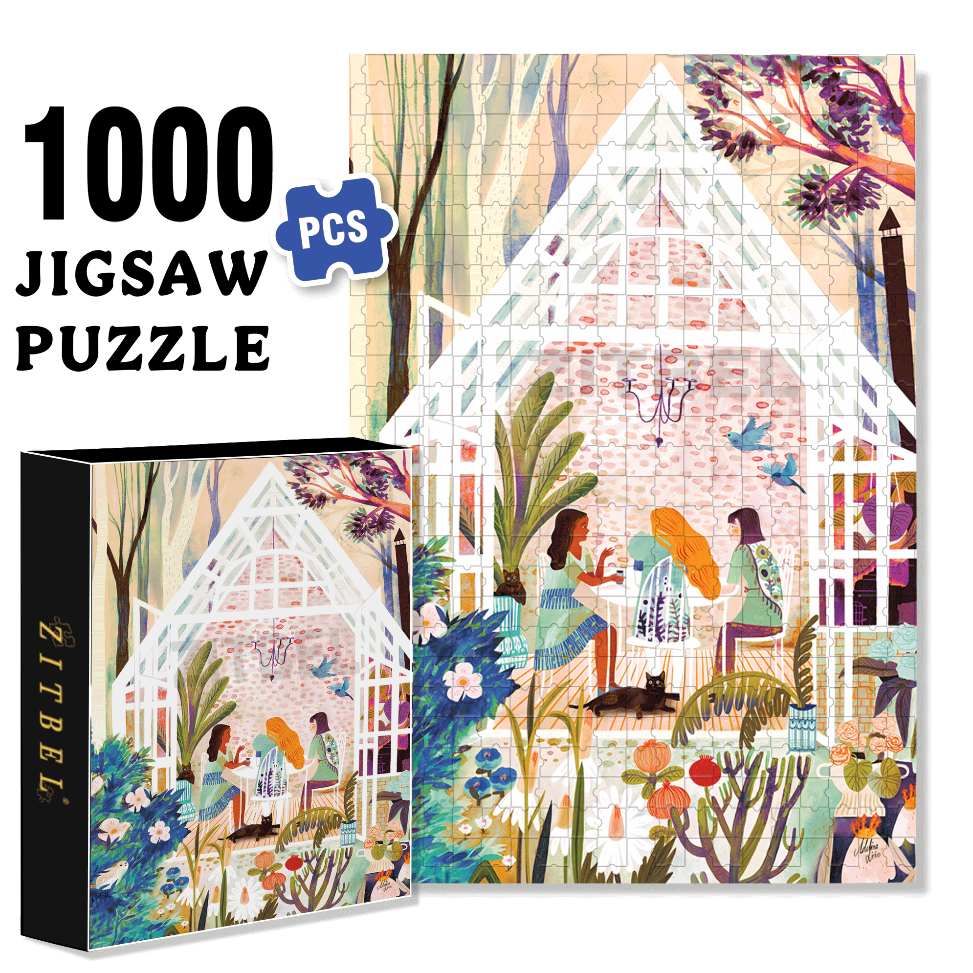 At the Greenhouse 500pcs/1000pcs Jigsaw Puzzle, Scratch-Resistant, Interactive Family Game & Brain-Boosting DIY Decor, Perfect for Halloween, Christmas & New Year Gifts, Family Puzzle Game