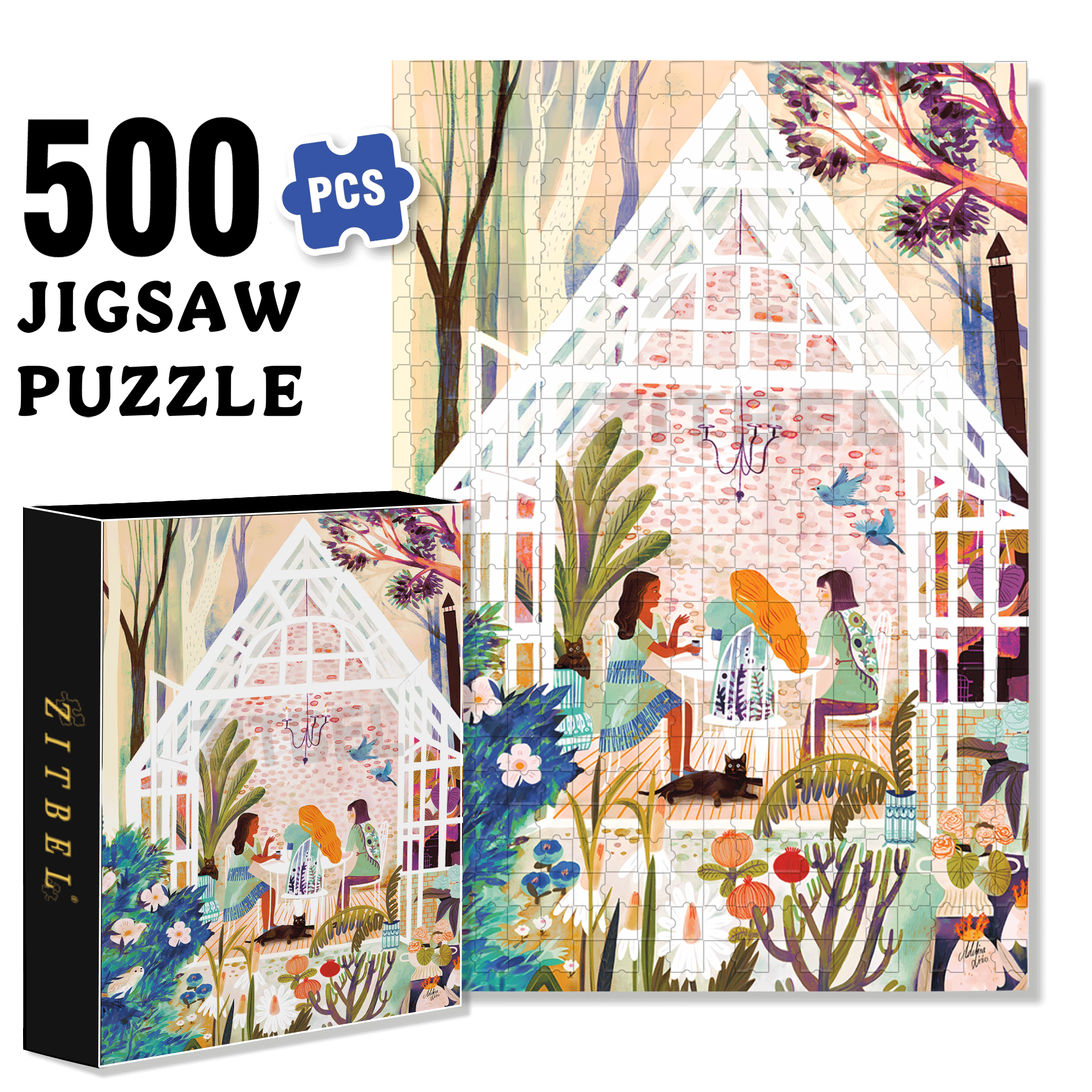 At the Greenhouse 500pcs/1000pcs Jigsaw Puzzle, Scratch-Resistant, Interactive Family Game & Brain-Boosting DIY Decor, Perfect for Halloween, Christmas & New Year Gifts, Family Puzzle Game