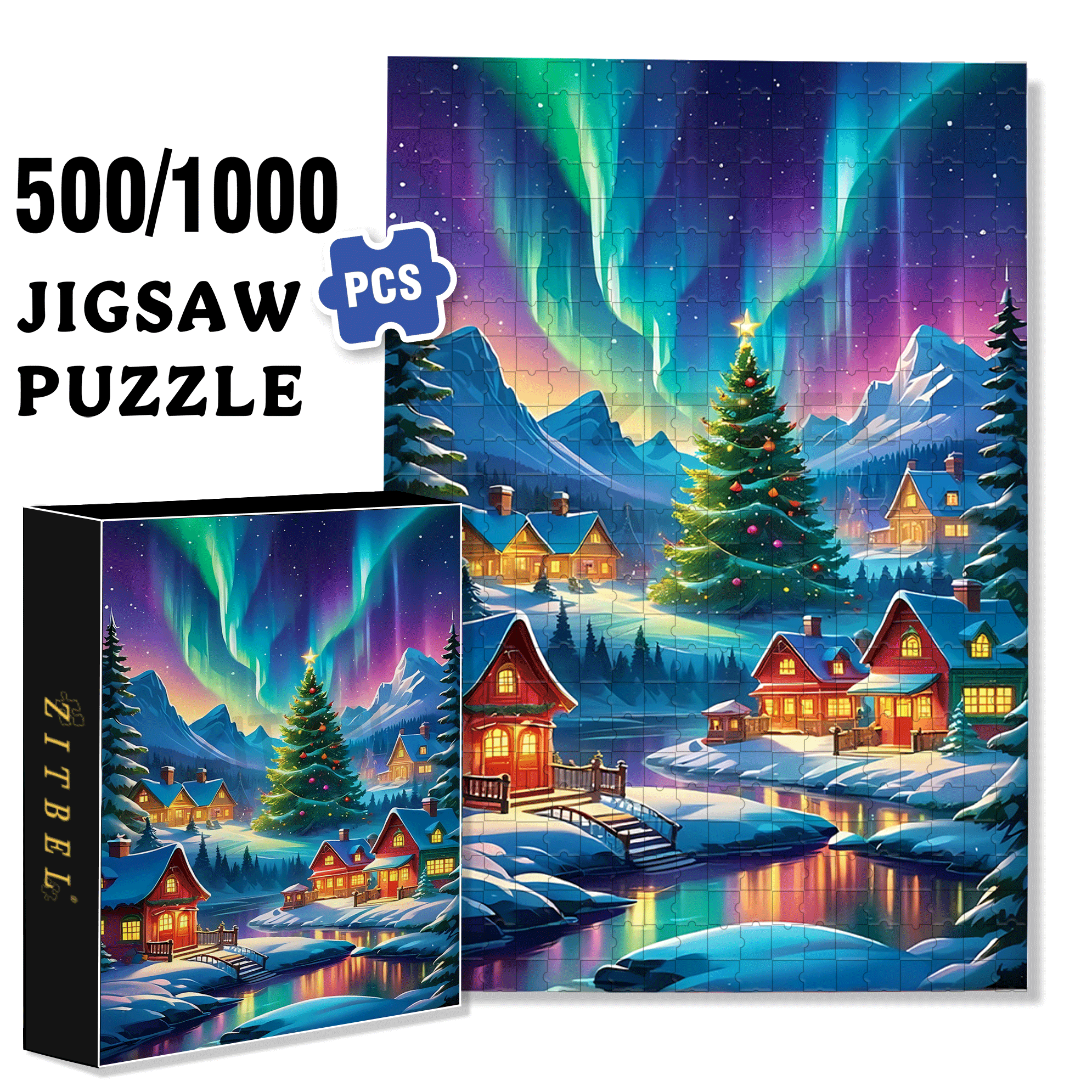 Aurora Town 500pcs/1000pcs Jigsaw Puzzle, Scratch-Resistant, Interactive Family Game & Brain-Boosting DIY Decor, Perfect for Halloween, Christmas & New Year Gifts, Family Puzzle Game