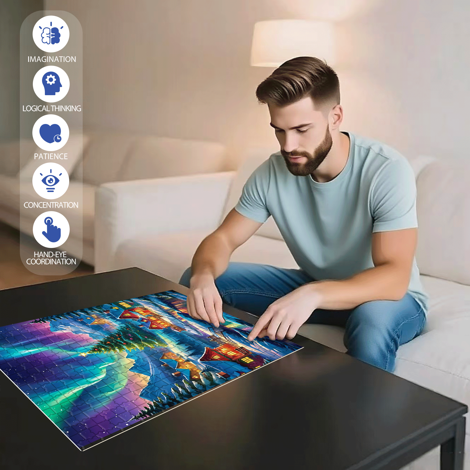 Aurora Town 500pcs/1000pcs Jigsaw Puzzle, Scratch-Resistant, Interactive Family Game & Brain-Boosting DIY Decor, Perfect for Halloween, Christmas & New Year Gifts, Family Puzzle Game