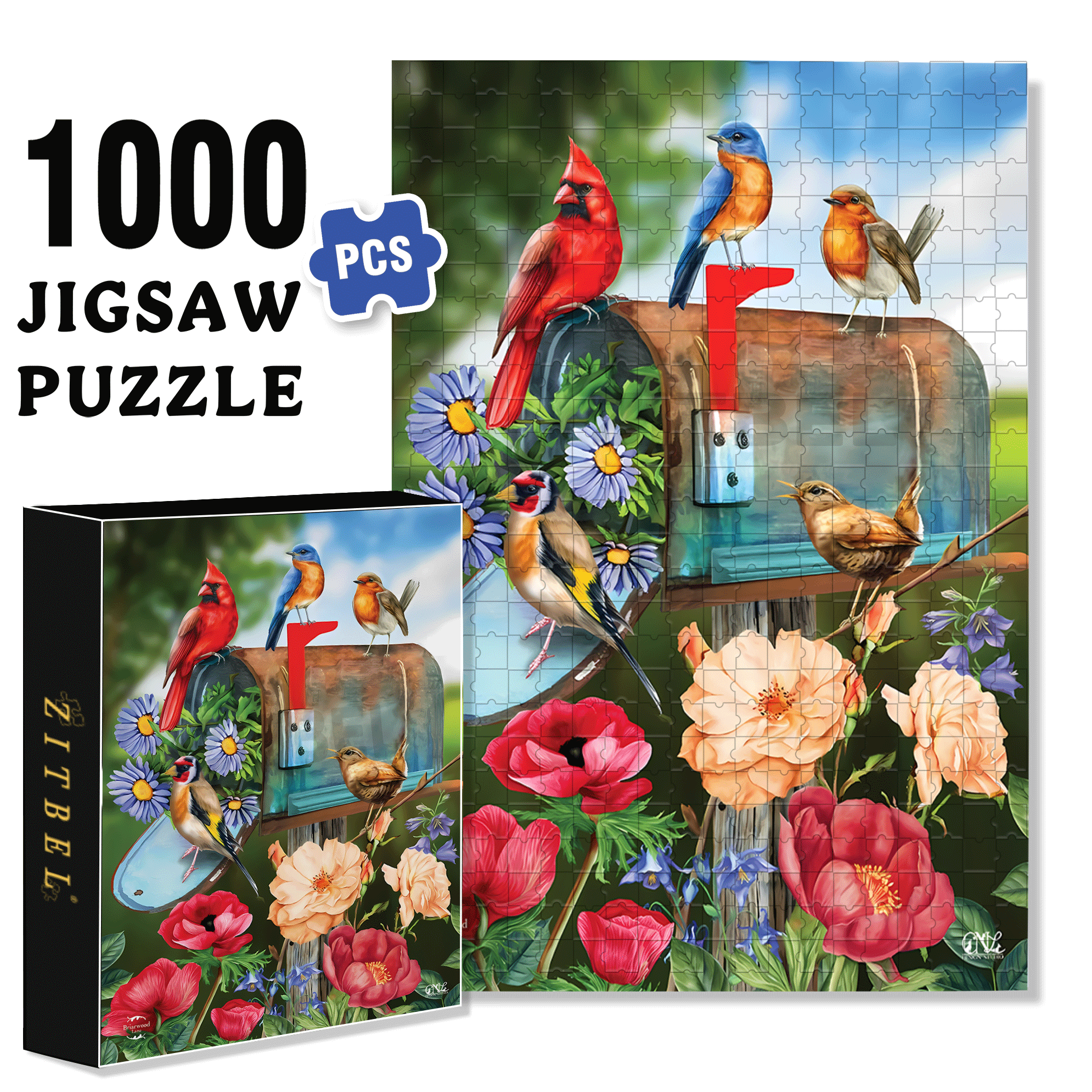 Birds and Mailbox Spring Garden 500pcs/1000pcs Jigsaw Puzzle, Scratch-Resistant, Interactive Family Game & Brain-Boosting DIY Decor, Perfect for Halloween, Christmas & New Year Gifts, Family Puzzle Game