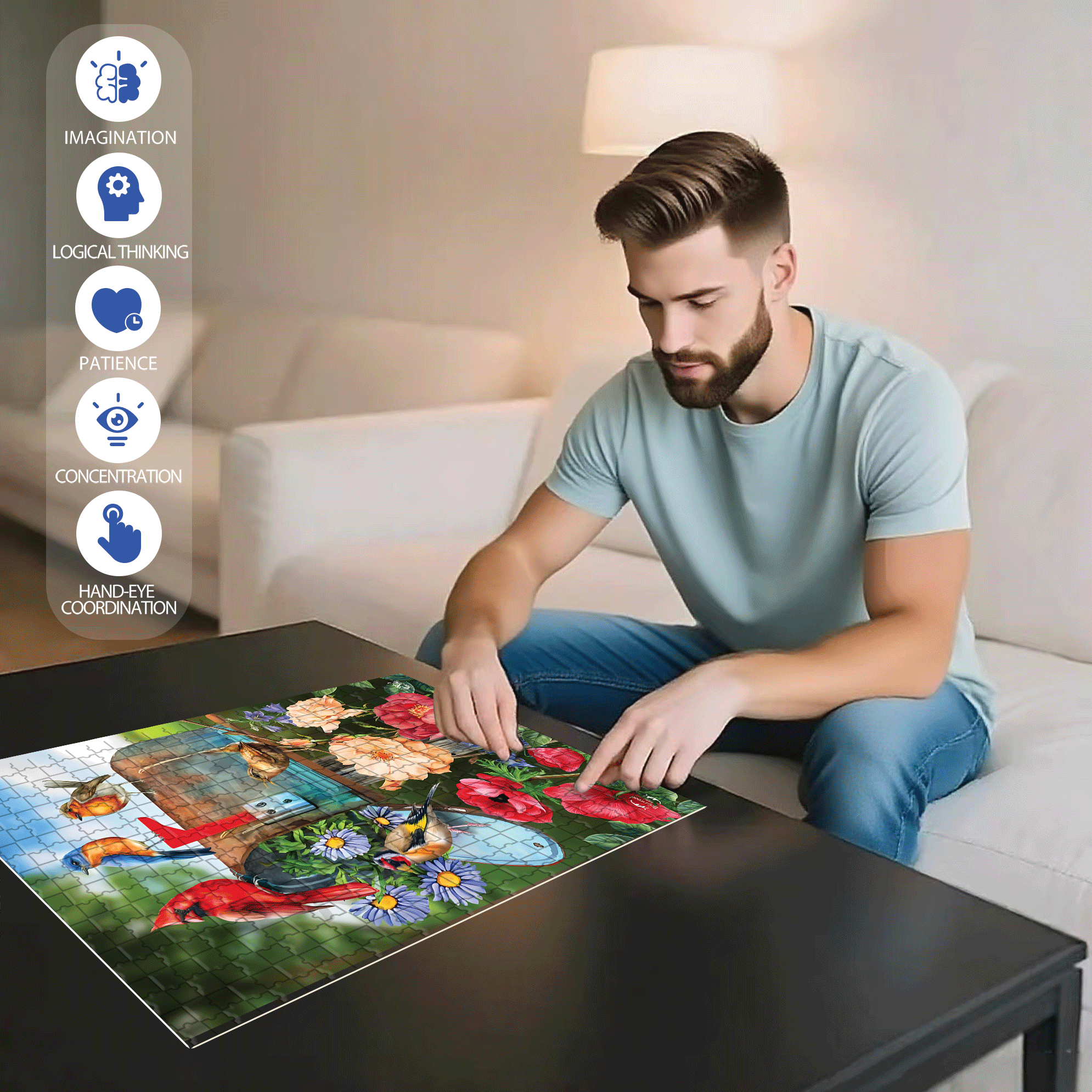 Birds and Mailbox Spring Garden 500pcs/1000pcs Jigsaw Puzzle, Scratch-Resistant, Interactive Family Game & Brain-Boosting DIY Decor, Perfect for Halloween, Christmas & New Year Gifts, Family Puzzle Game