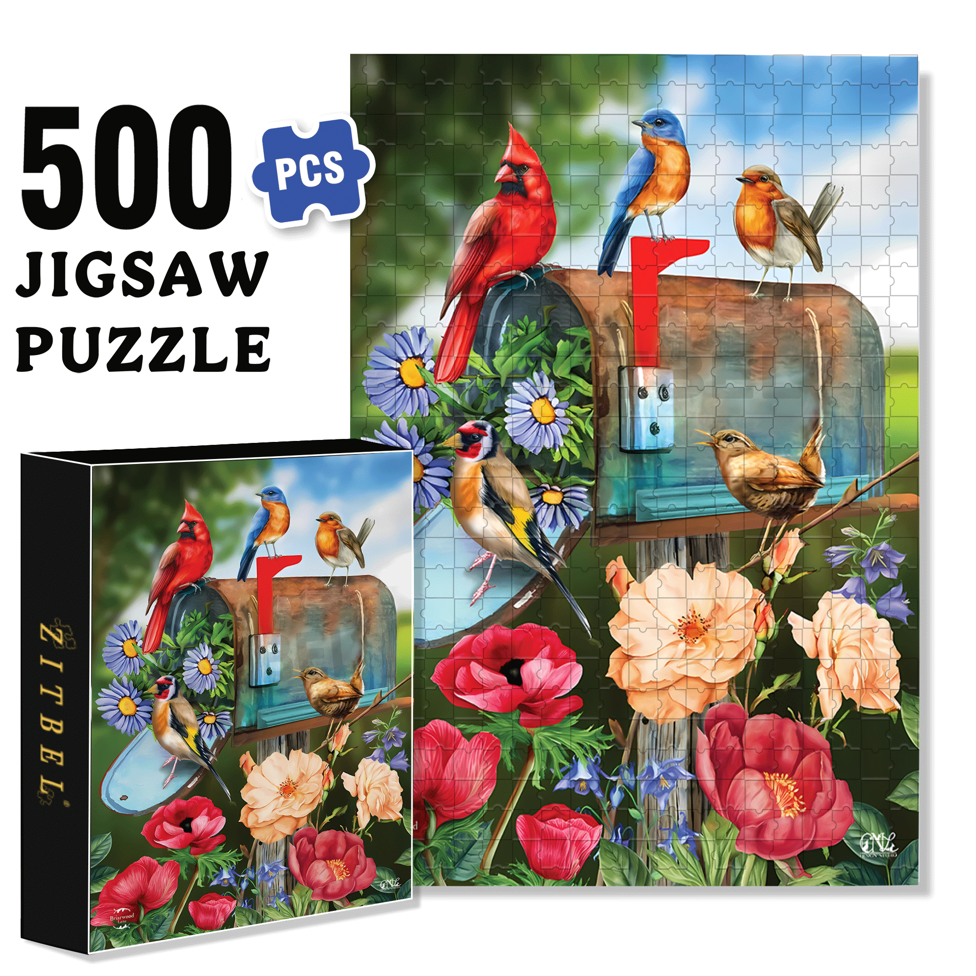Birds and Mailbox Spring Garden 500pcs/1000pcs Jigsaw Puzzle, Scratch-Resistant, Interactive Family Game & Brain-Boosting DIY Decor, Perfect for Halloween, Christmas & New Year Gifts, Family Puzzle Game