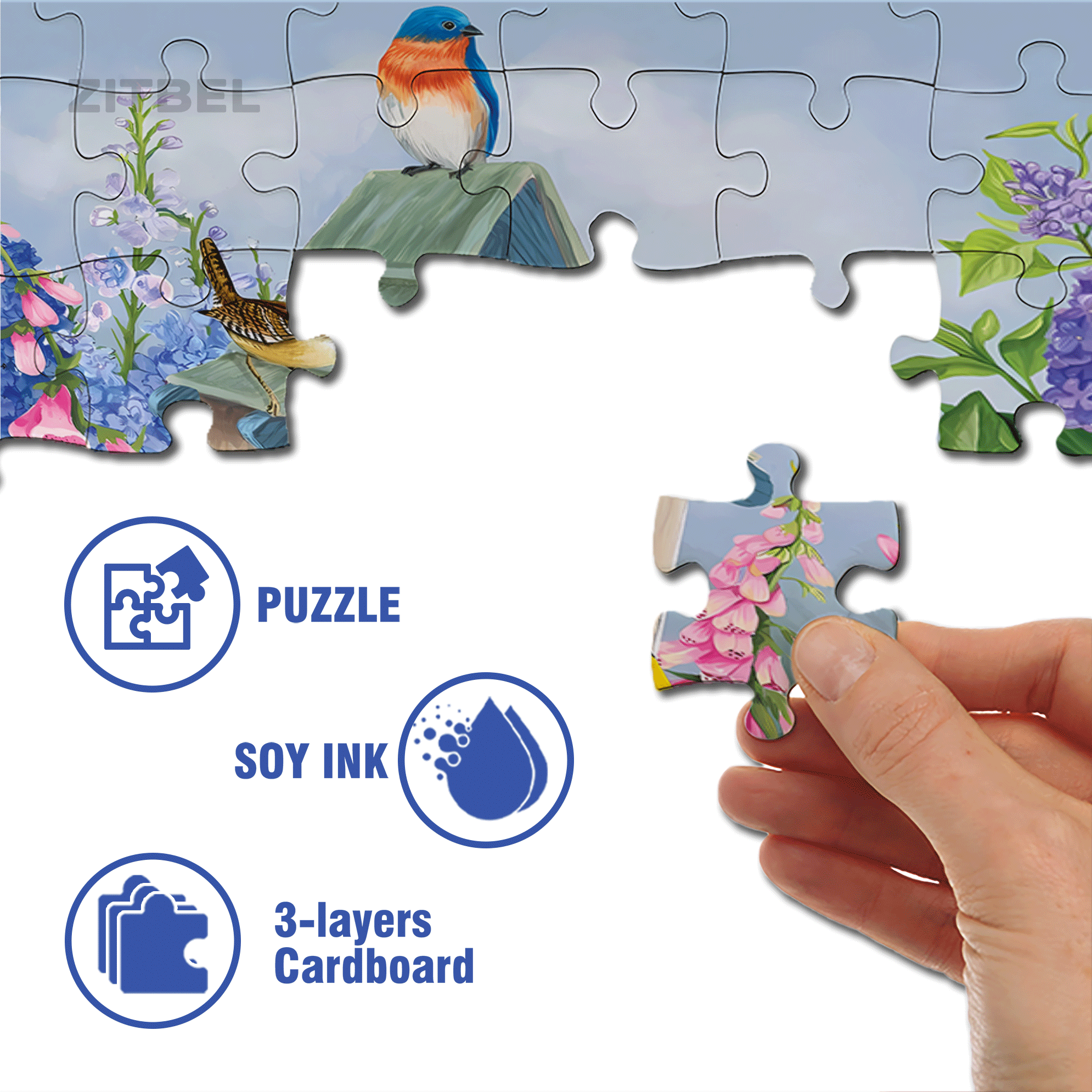 Birds of Spring Floral Garden 500pcs/1000pcs Jigsaw Puzzle, Scratch-Resistant, Interactive Family Game & Brain-Boosting DIY Decor, Perfect for Halloween, Christmas & New Year Gifts, Family Puzzle Game