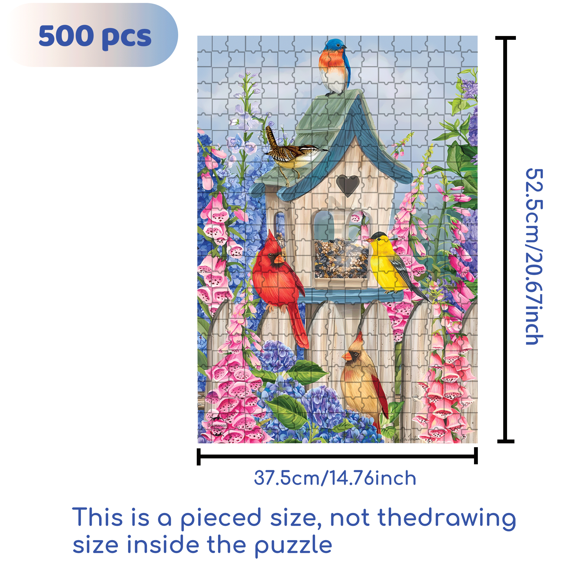 Birds of Spring Floral Garden 500pcs/1000pcs Jigsaw Puzzle, Scratch-Resistant, Interactive Family Game & Brain-Boosting DIY Decor, Perfect for Halloween, Christmas & New Year Gifts, Family Puzzle Game