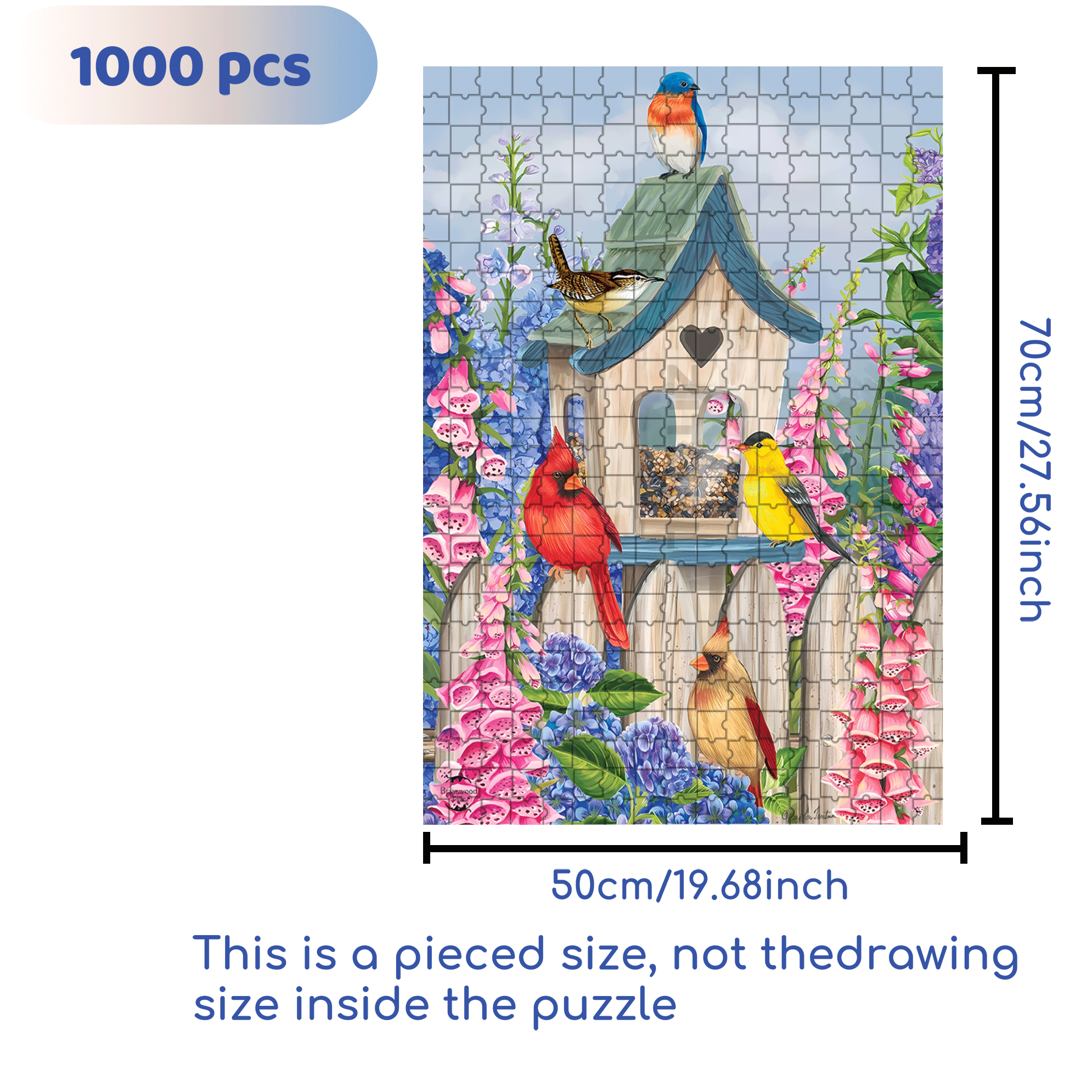 Birds of Spring Floral Garden 500pcs/1000pcs Jigsaw Puzzle, Scratch-Resistant, Interactive Family Game & Brain-Boosting DIY Decor, Perfect for Halloween, Christmas & New Year Gifts, Family Puzzle Game