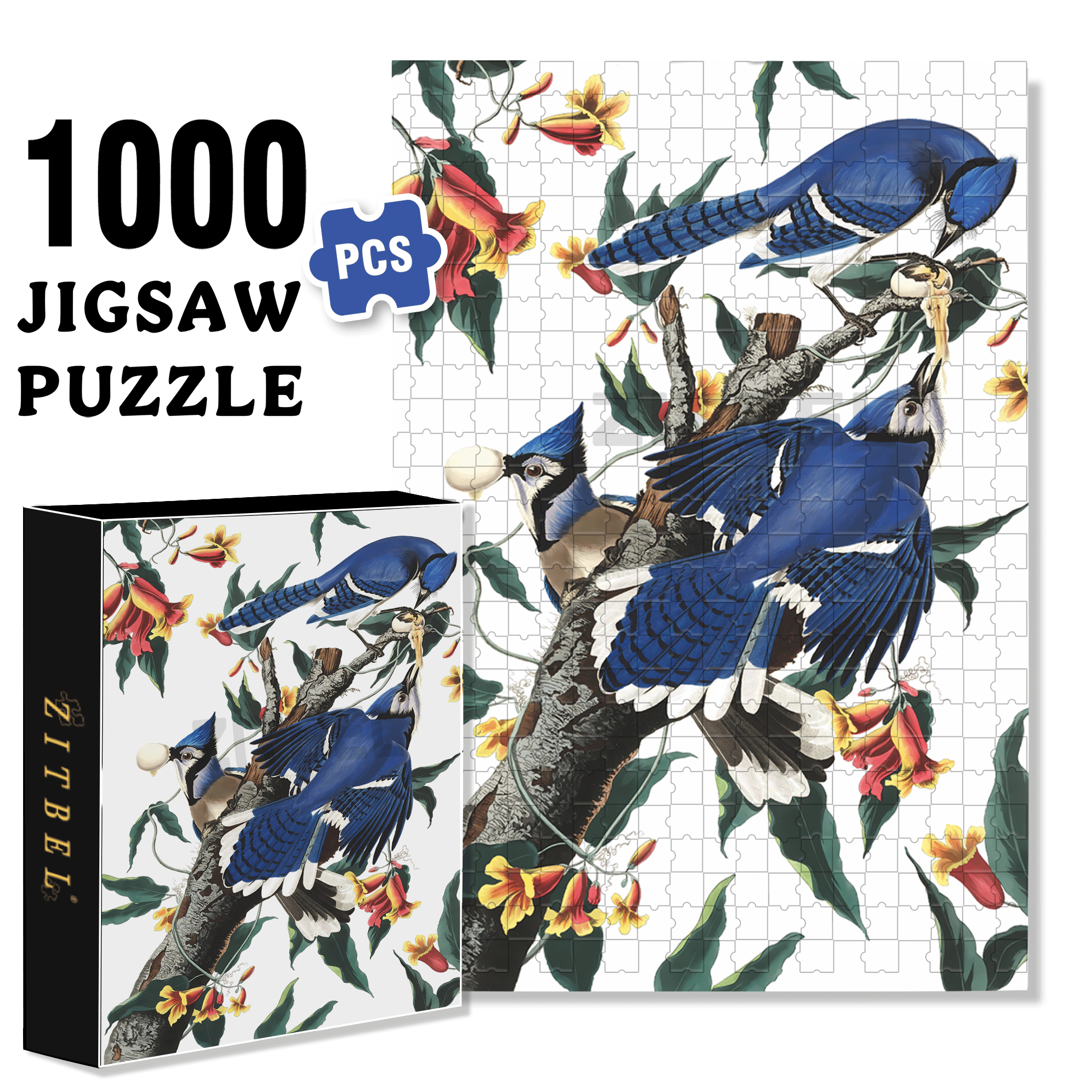 Blue Jays 500pcs/1000pcs Jigsaw Puzzle, Scratch-Resistant, Interactive Family Game & Brain-Boosting DIY Decor, Perfect for Halloween, Christmas & New Year Gifts, Family Puzzle Game