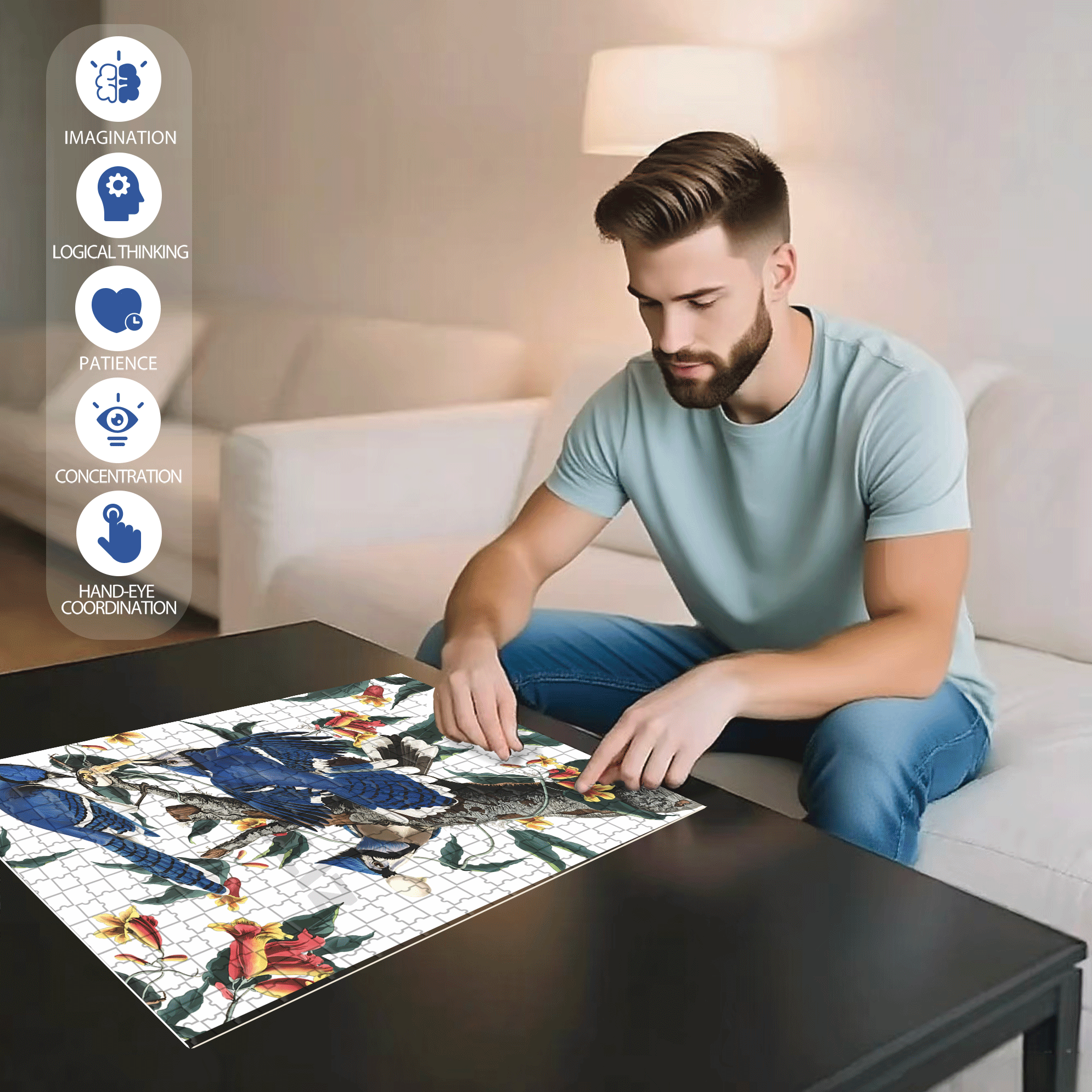 Blue Jays 500pcs/1000pcs Jigsaw Puzzle, Scratch-Resistant, Interactive Family Game & Brain-Boosting DIY Decor, Perfect for Halloween, Christmas & New Year Gifts, Family Puzzle Game