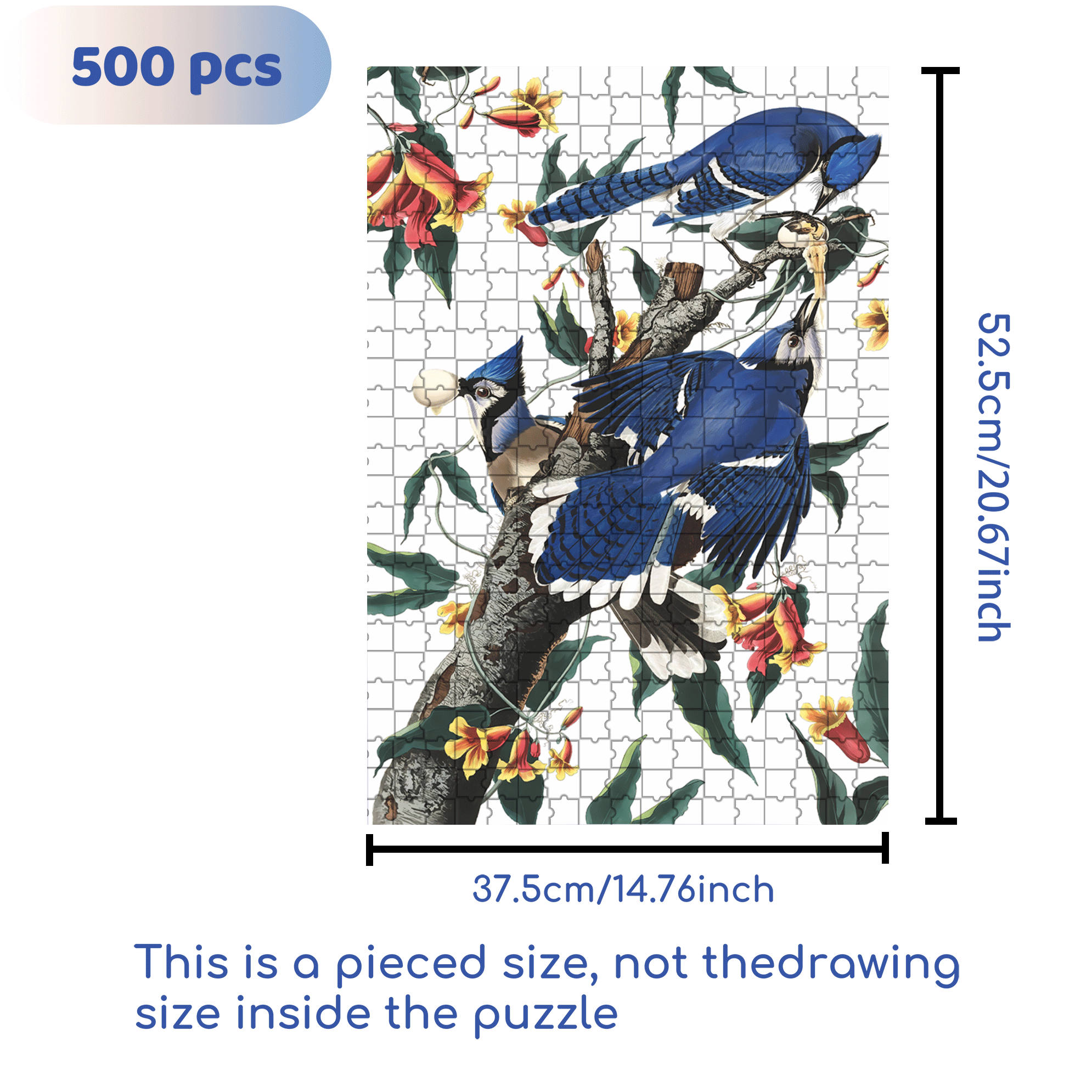 Blue Jays 500pcs/1000pcs Jigsaw Puzzle, Scratch-Resistant, Interactive Family Game & Brain-Boosting DIY Decor, Perfect for Halloween, Christmas & New Year Gifts, Family Puzzle Game