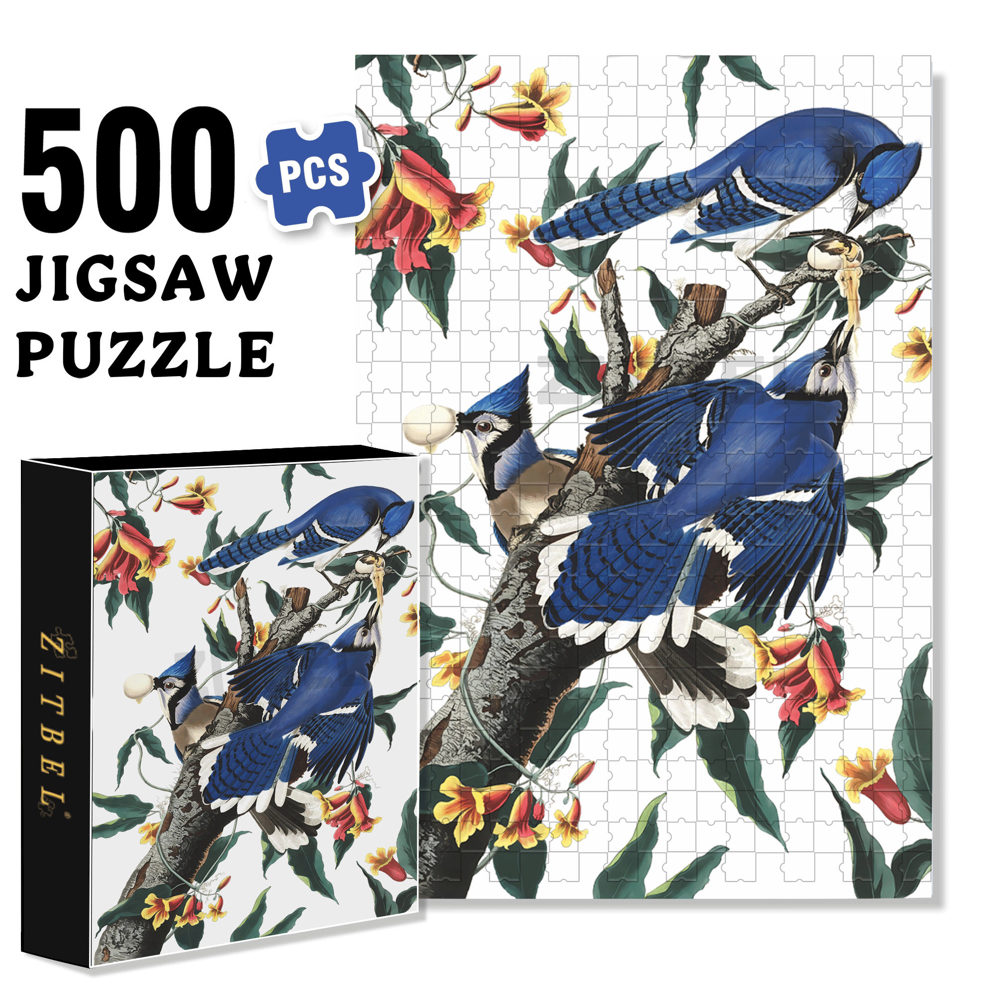 Blue Jays 500pcs/1000pcs Jigsaw Puzzle, Scratch-Resistant, Interactive Family Game & Brain-Boosting DIY Decor, Perfect for Halloween, Christmas & New Year Gifts, Family Puzzle Game