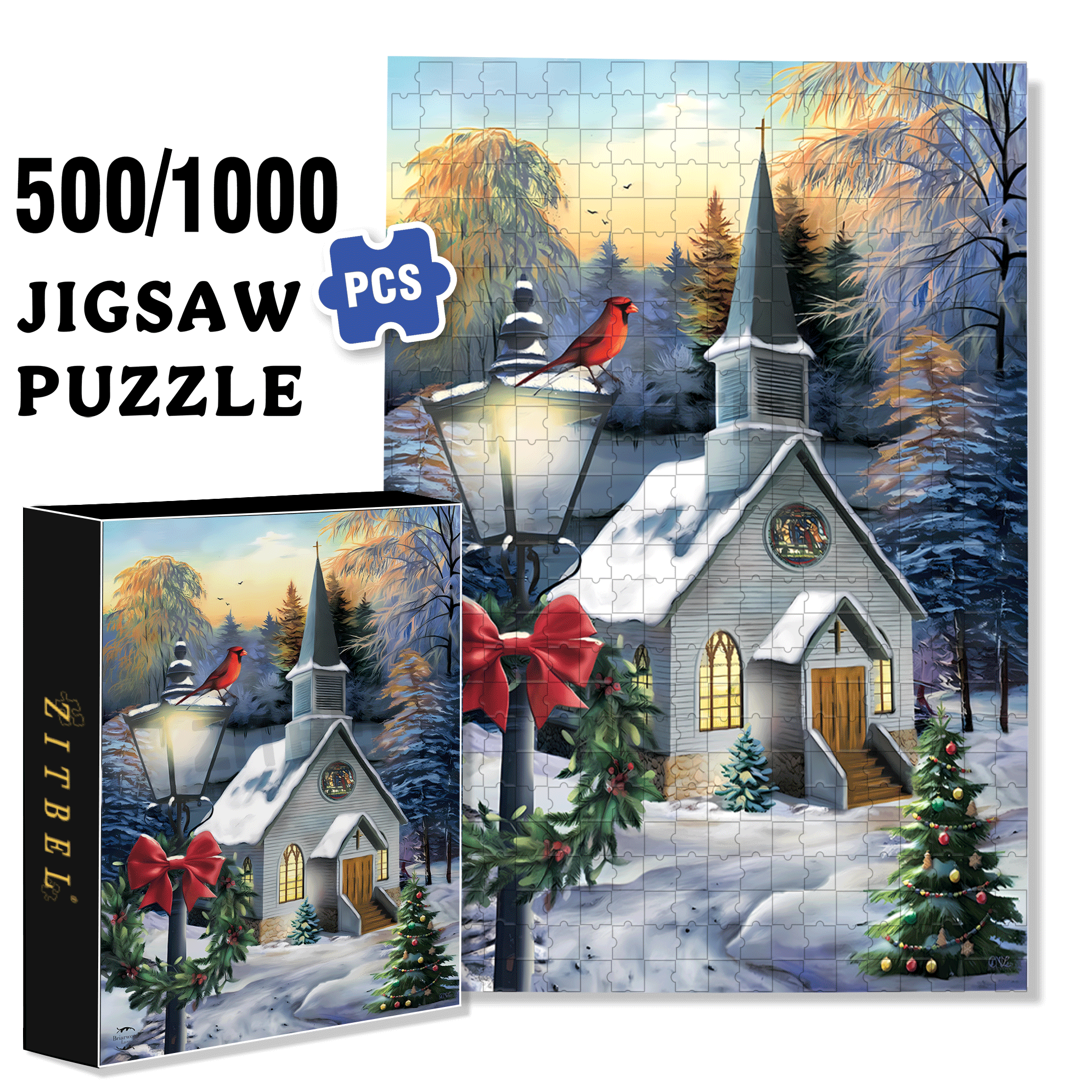 Briarwood Lane Come All Ye Faithful Winter Garden 500pcs/1000pcs Jigsaw Puzzle, Scratch-Resistant, Interactive Family Game & Brain-Boosting DIY Decor, Perfect for Halloween, Christmas & New Year Gifts, Family Puzzle Game