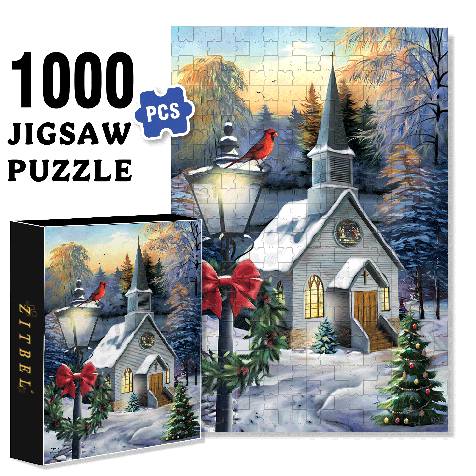 Briarwood Lane Come All Ye Faithful Winter Garden 500pcs/1000pcs Jigsaw Puzzle, Scratch-Resistant, Interactive Family Game & Brain-Boosting DIY Decor, Perfect for Halloween, Christmas & New Year Gifts, Family Puzzle Game