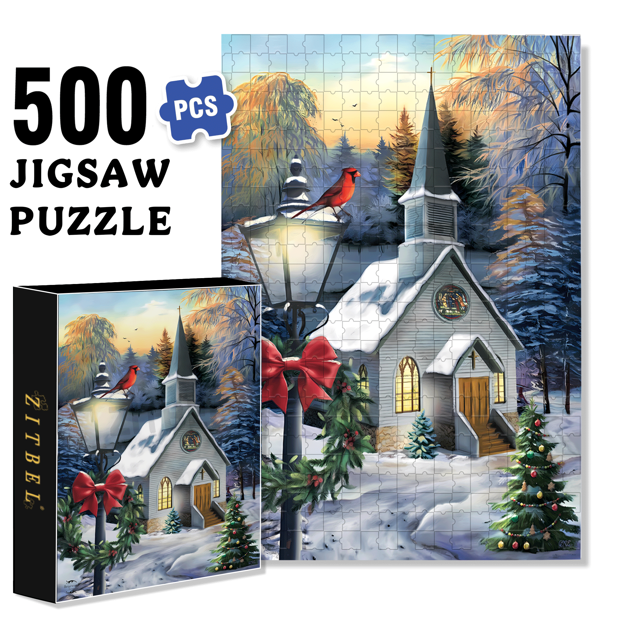 Briarwood Lane Come All Ye Faithful Winter Garden 500pcs/1000pcs Jigsaw Puzzle, Scratch-Resistant, Interactive Family Game & Brain-Boosting DIY Decor, Perfect for Halloween, Christmas & New Year Gifts, Family Puzzle Game