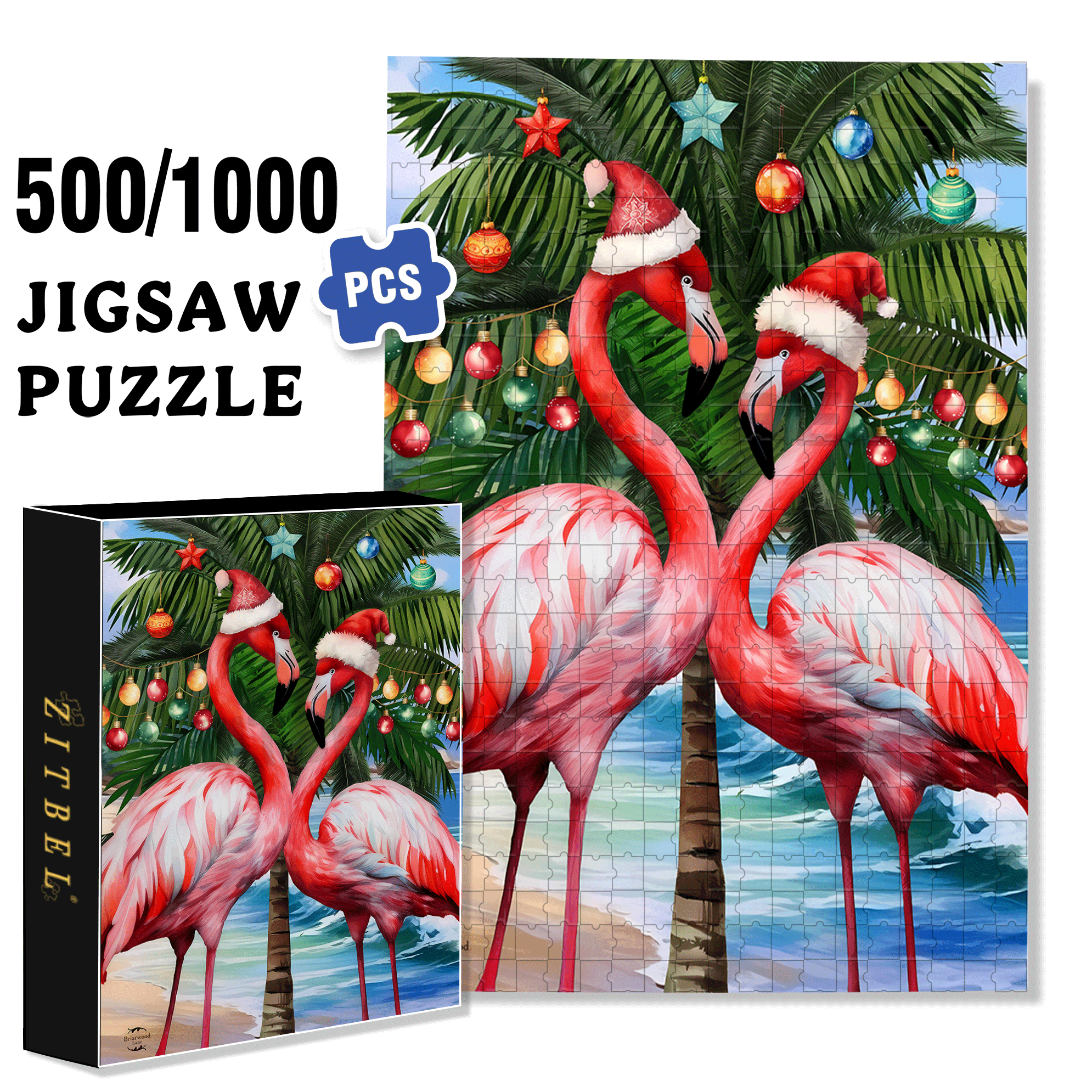 Briarwood Lane Festive Flamingos Garden 500pcs/1000pcs Jigsaw Puzzle, Scratch-Resistant, Interactive Family Game & Brain-Boosting DIY Decor, Perfect for Halloween, Christmas & New Year Gifts, Family Puzzle Game