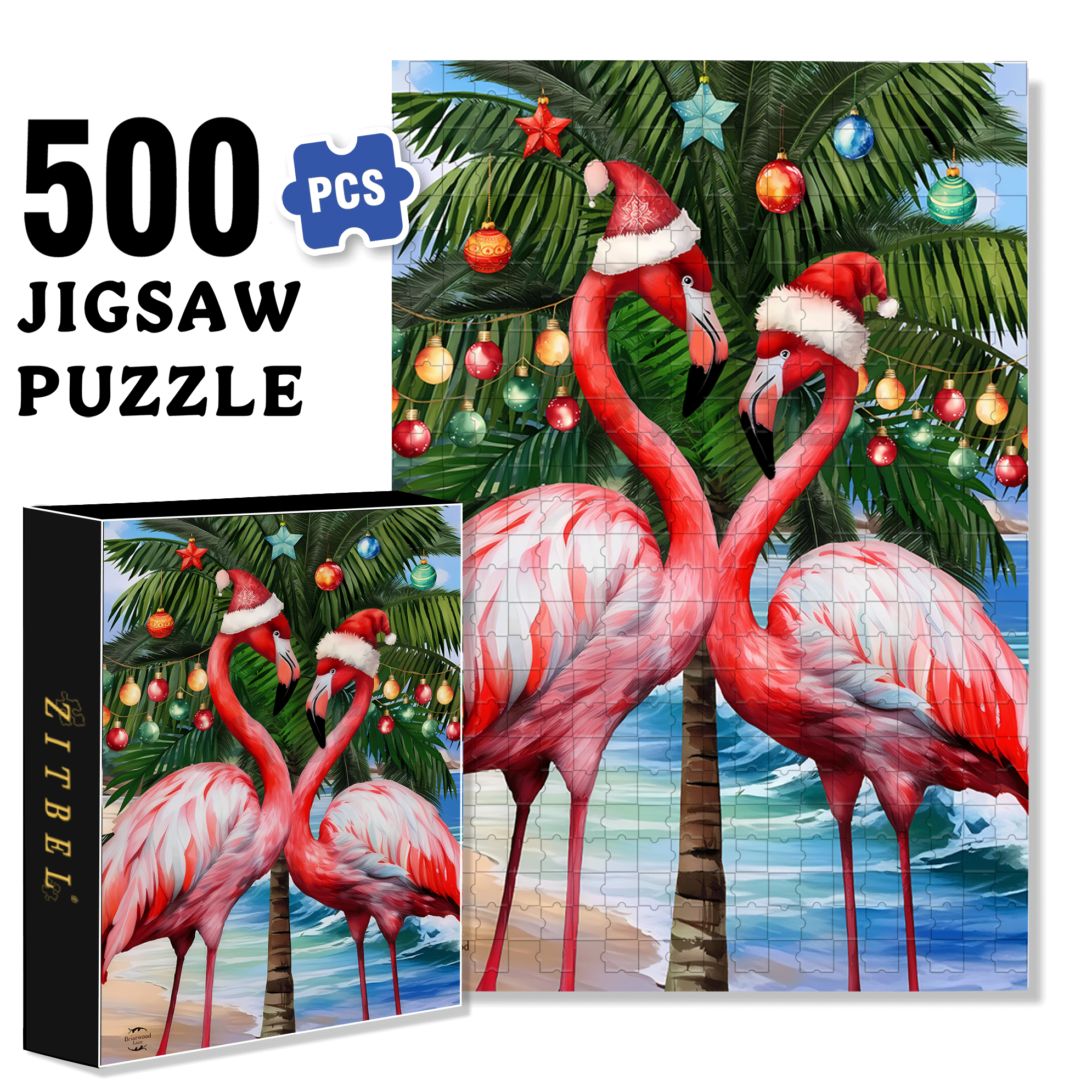 Briarwood Lane Festive Flamingos Garden 500pcs/1000pcs Jigsaw Puzzle, Scratch-Resistant, Interactive Family Game & Brain-Boosting DIY Decor, Perfect for Halloween, Christmas & New Year Gifts, Family Puzzle Game
